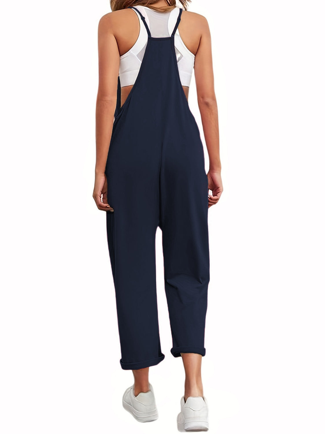 Full Size Spaghetti Strap Straight Leg Jumpsuit with Pockets-[Adult]-[Female]-2022 Online Blue Zone Planet