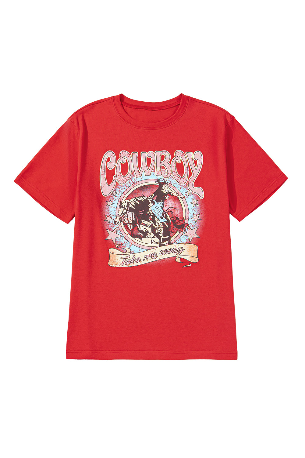 Tomato Red COWBOY Take Me Away Graphic Western Loose Tee-Graphic/Graphic Tees-[Adult]-[Female]-2022 Online Blue Zone Planet