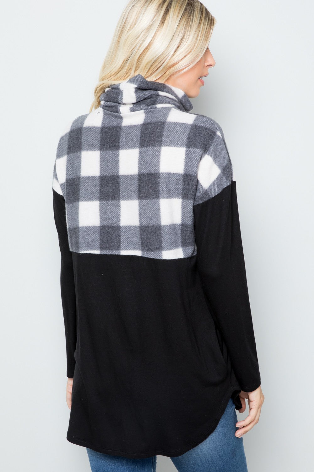 Blue Zone Planet | Celeste Full Szie Pocketed Plaid Turtleneck Long Sleeve Blouse-TOPS / DRESSES-[Adult]-[Female]-2022 Online Blue Zone Planet