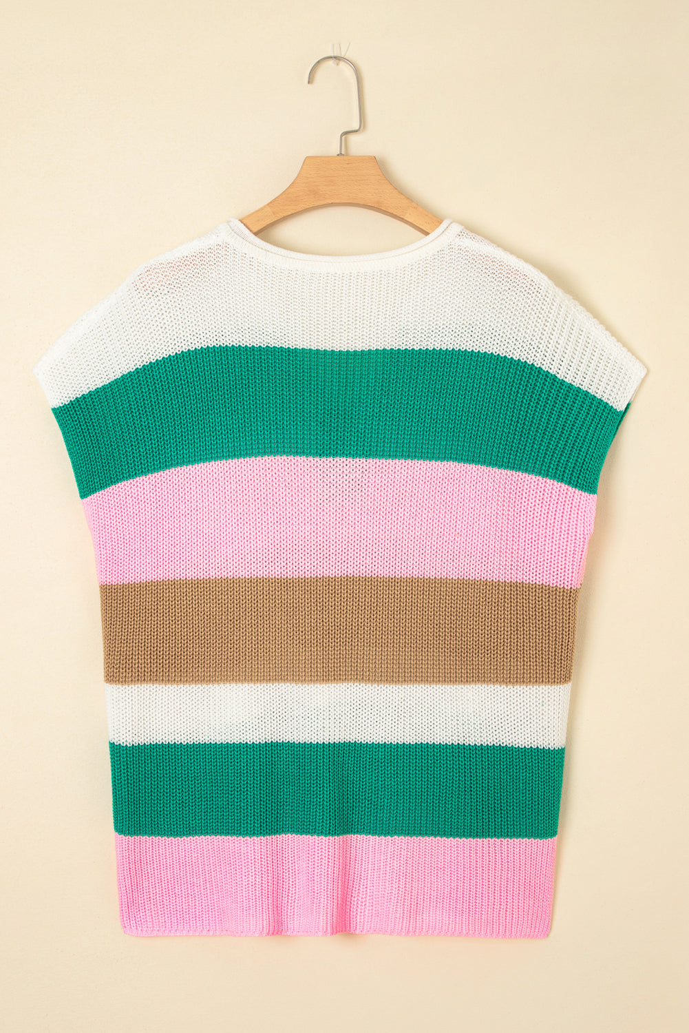 Multicolour Plus Size Striped Colorblock V Neck Short Sleeve Sweater-TOPS / DRESSES-[Adult]-[Female]-2022 Online Blue Zone Planet