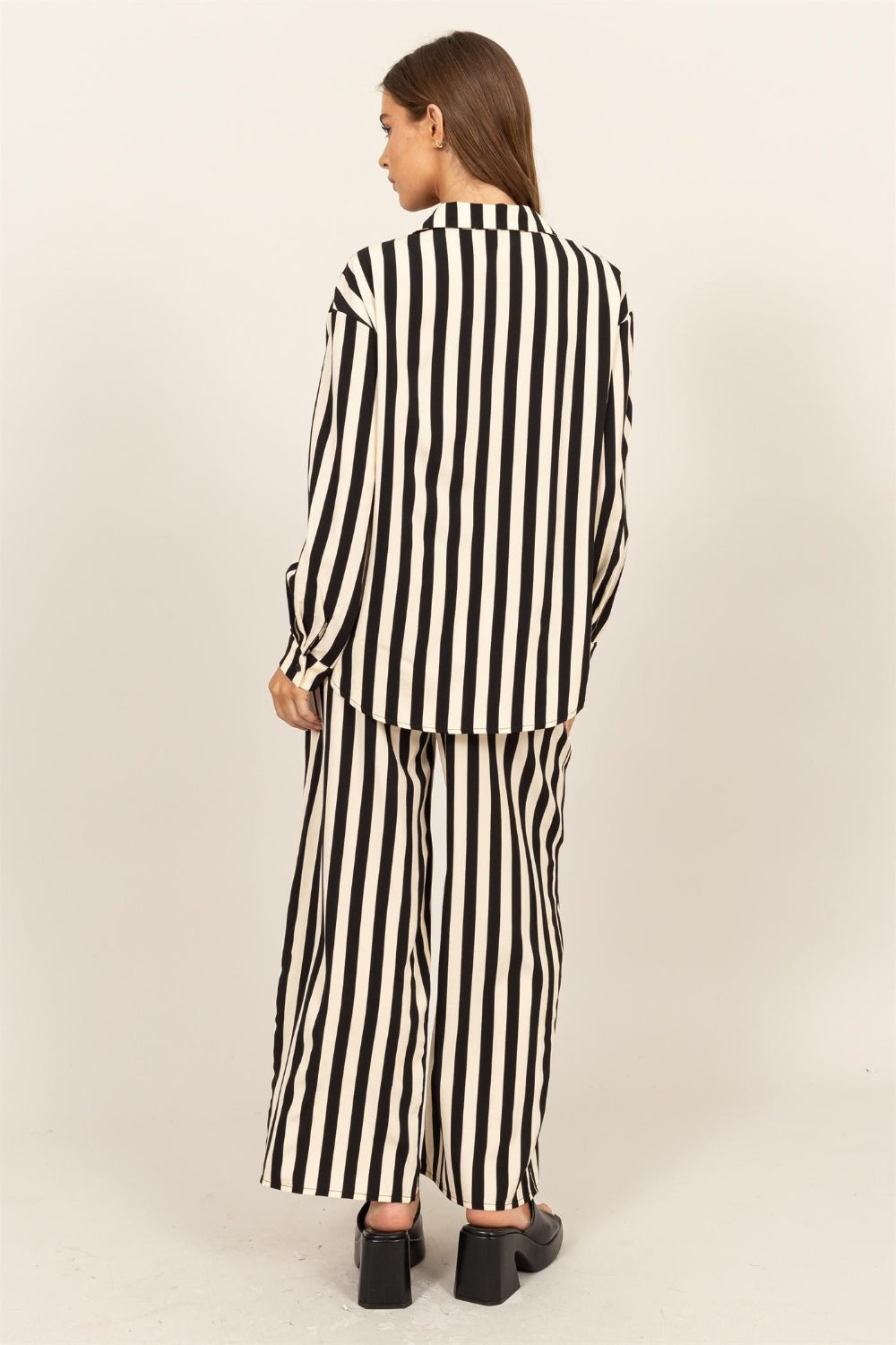 Blue Zone Planet | HYFVE Striped Button Up Shirt and Pants Set-TOPS / DRESSES-[Adult]-[Female]-2022 Online Blue Zone Planet