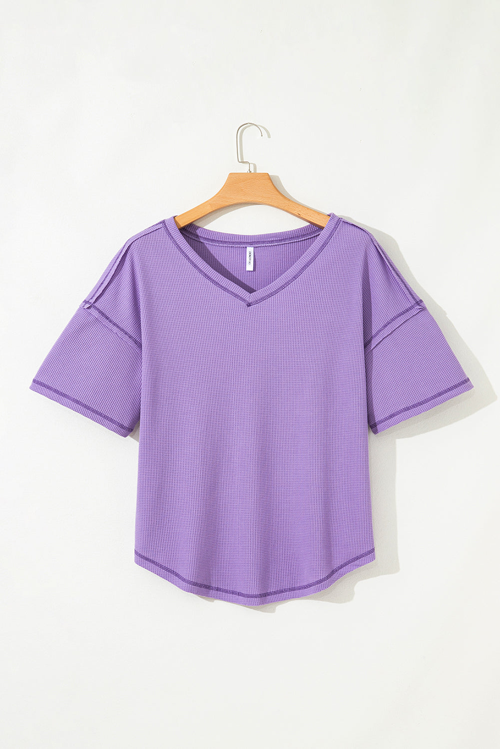 Purple Exposed Seam Half Sleeve Knitted V Neck Textured Top-Tops/Tops & Tees-[Adult]-[Female]-2022 Online Blue Zone Planet