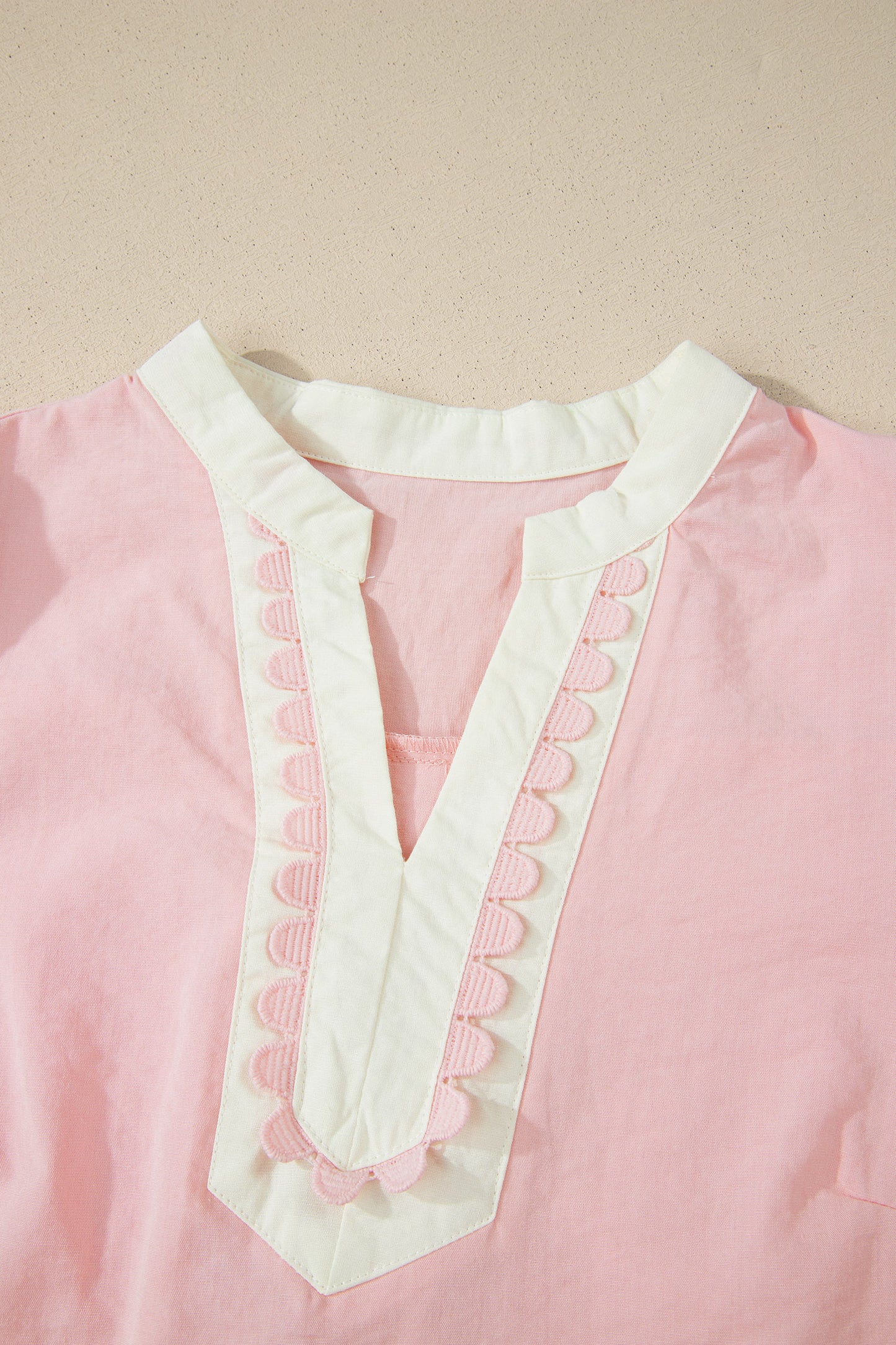 Light Pink Scallop Color Block Trim Puff Sleeve Mini Dress-TOPS / DRESSES-[Adult]-[Female]-2022 Online Blue Zone Planet