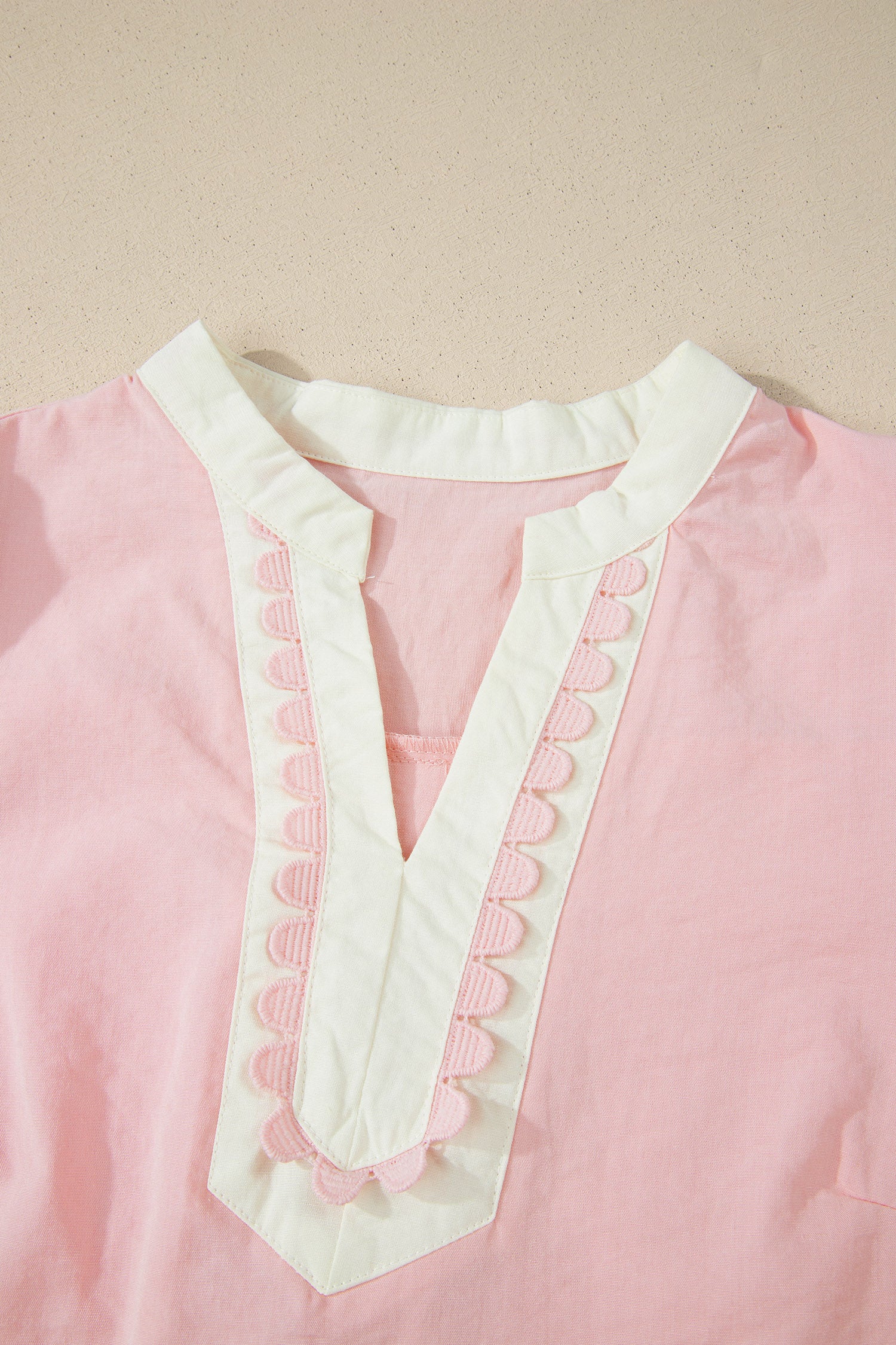 Light Pink Scallop Color Block Trim Puff Sleeve Mini Dress-TOPS / DRESSES-[Adult]-[Female]-2022 Online Blue Zone Planet