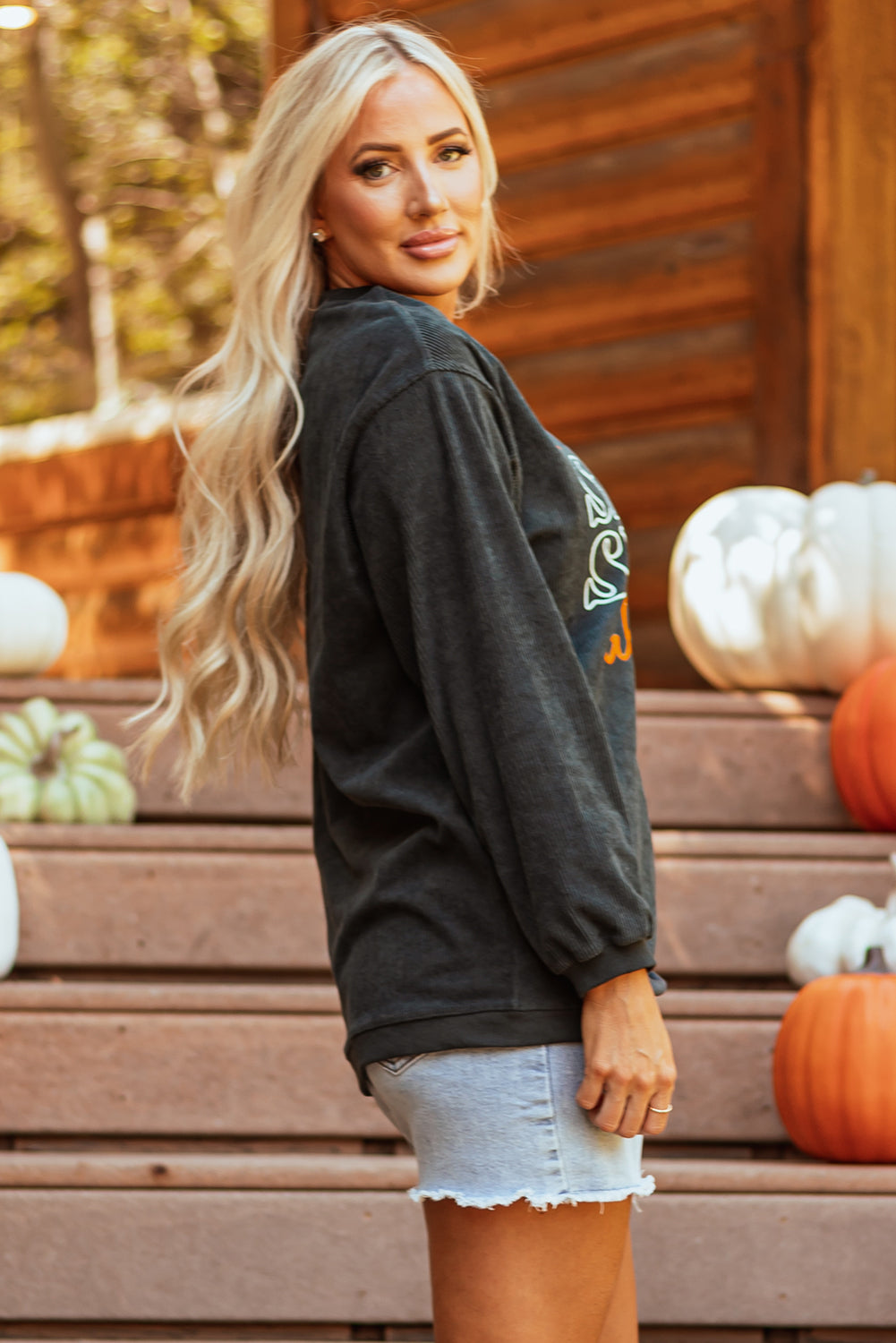 Dark Grey Halloween Pumpkin Spice Baby Graphic Textured Sweatshirt-Graphic/Graphic Sweatshirts-[Adult]-[Female]-2022 Online Blue Zone Planet