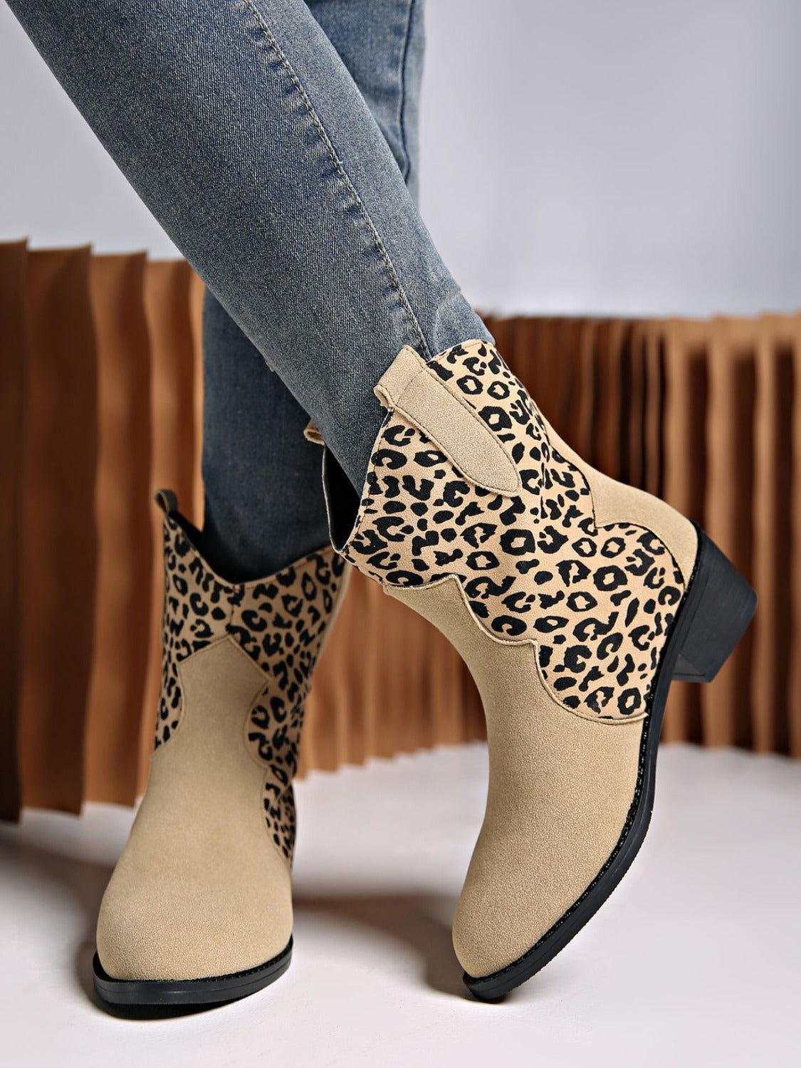 Leopard Suede Block Heel Boots-BOOTS-[Adult]-[Female]-Khaki-35(US4)-2022 Online Blue Zone Planet