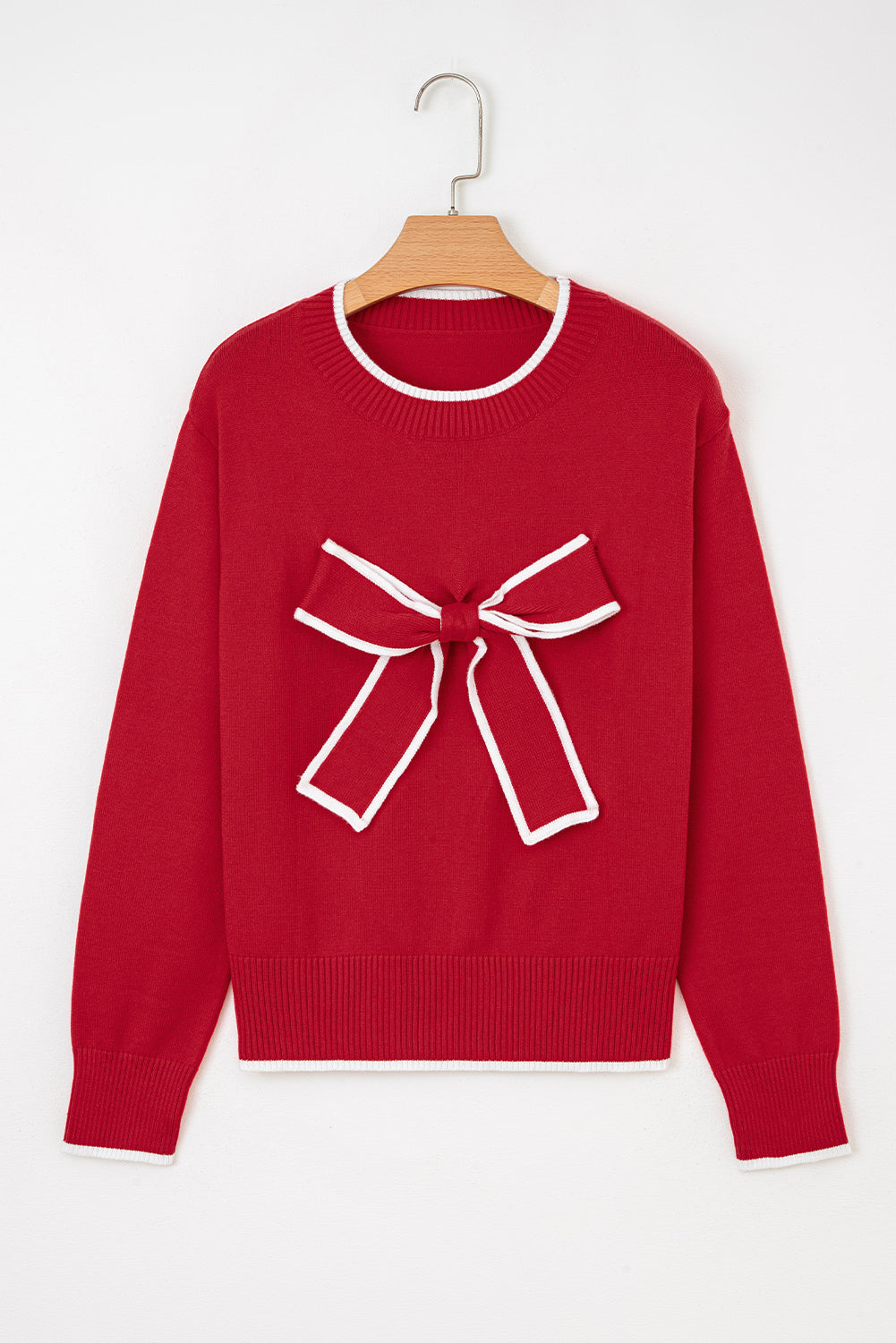 Black Contrast Trim Big Bow Accent Holiday Cropped Sweater-TOPS / DRESSES-[Adult]-[Female]-2022 Online Blue Zone Planet