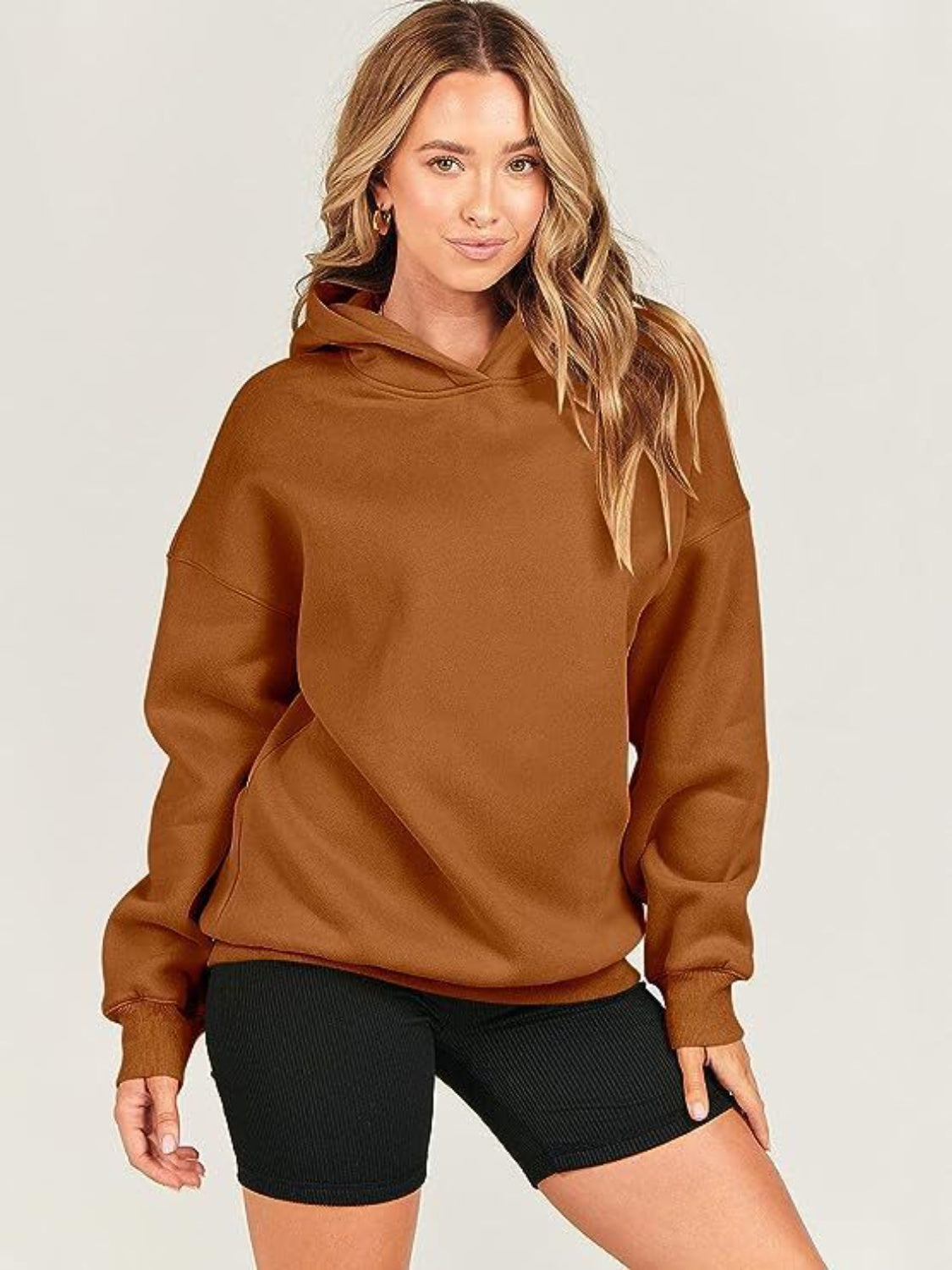 Dropped Shoulder Long Sleeve Hoodie-TOPS / DRESSES-[Adult]-[Female]-Caramel-S-2022 Online Blue Zone Planet