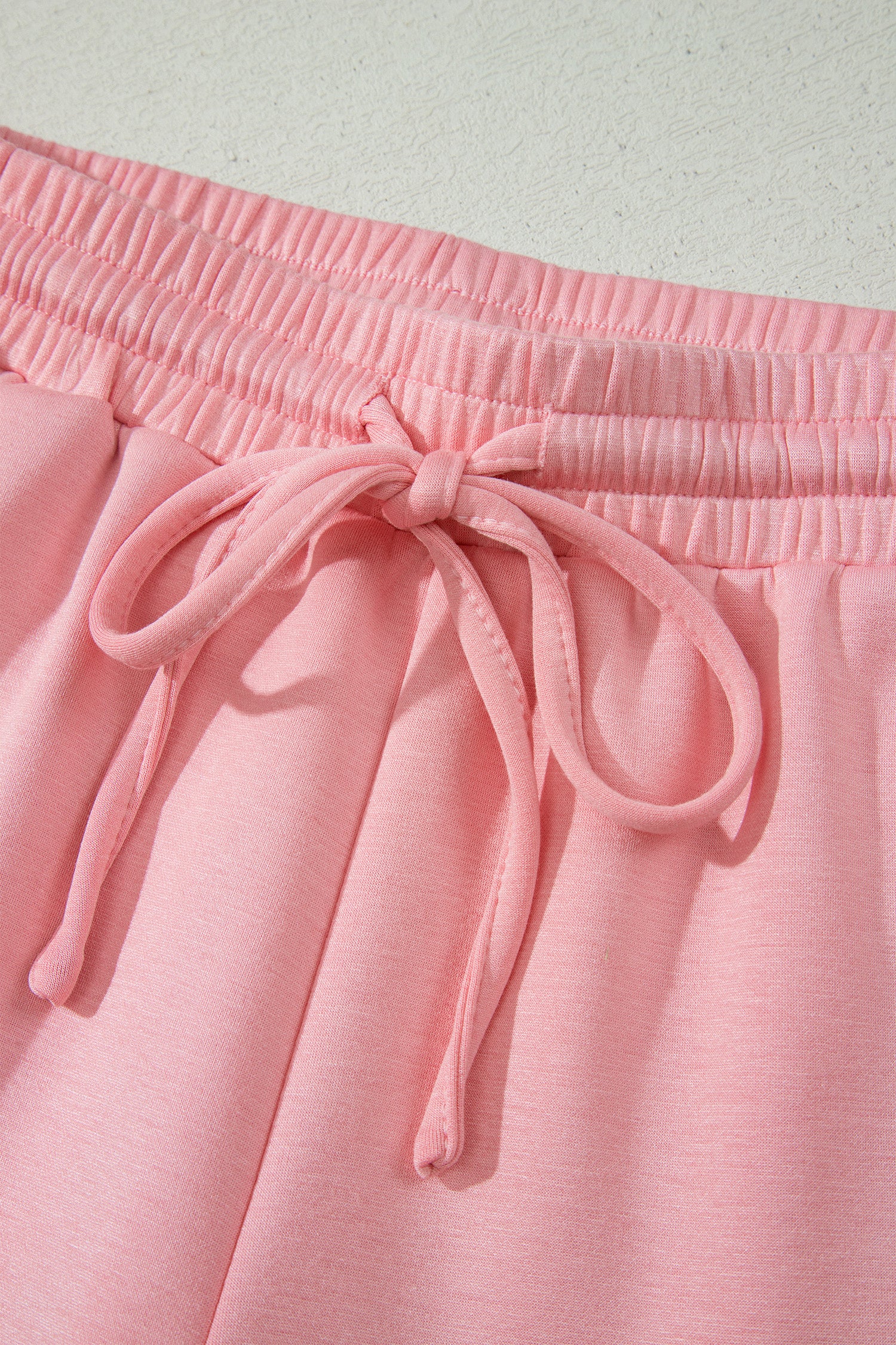Gossamer Pink Scalloped V Neck Dolman Oversize Top Drawstring Short Set-Two Piece Sets/Short Sets-[Adult]-[Female]-2022 Online Blue Zone Planet