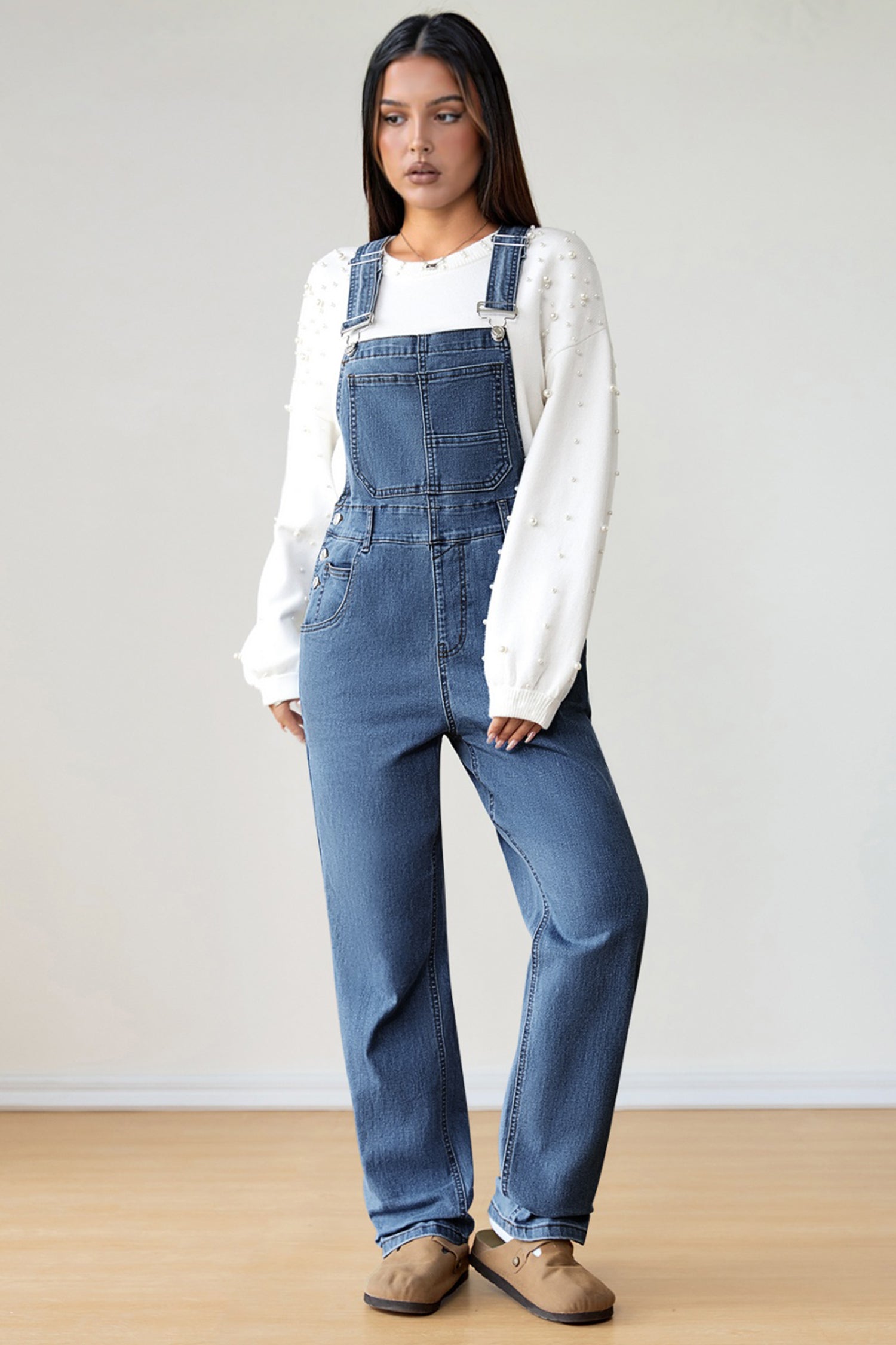 Dark Blue Retro Bib Pocket Buckle Straps Casual Denim Jumpsuit-Bottoms/Jumpsuits & Rompers-[Adult]-[Female]-2022 Online Blue Zone Planet