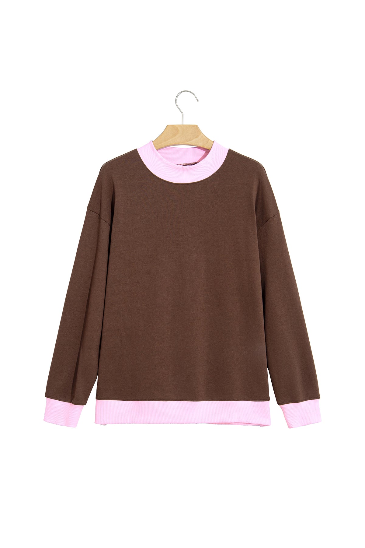 Pink Colorblock Trim Crewneck Long Sleeve Pullover Sweatshirt-Tops/Sweatshirts & Hoodies-[Adult]-[Female]-2022 Online Blue Zone Planet