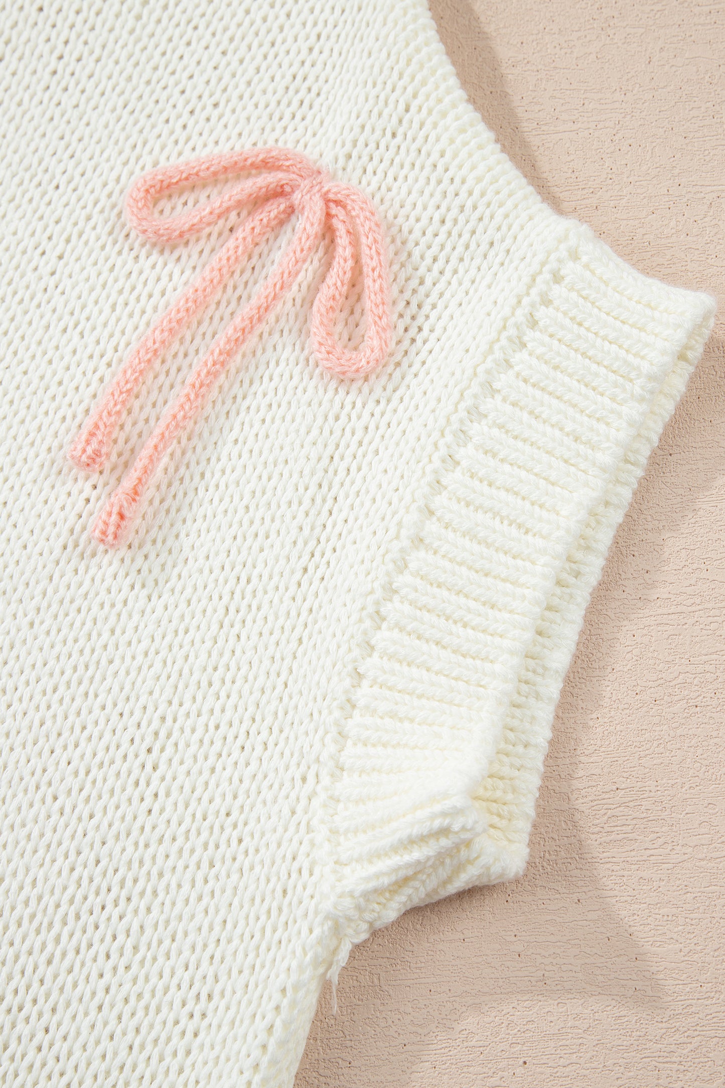 White Short Sleeve Knit Contrast Bow Knot Loose Sweater-TOPS / DRESSES-[Adult]-[Female]-2022 Online Blue Zone Planet