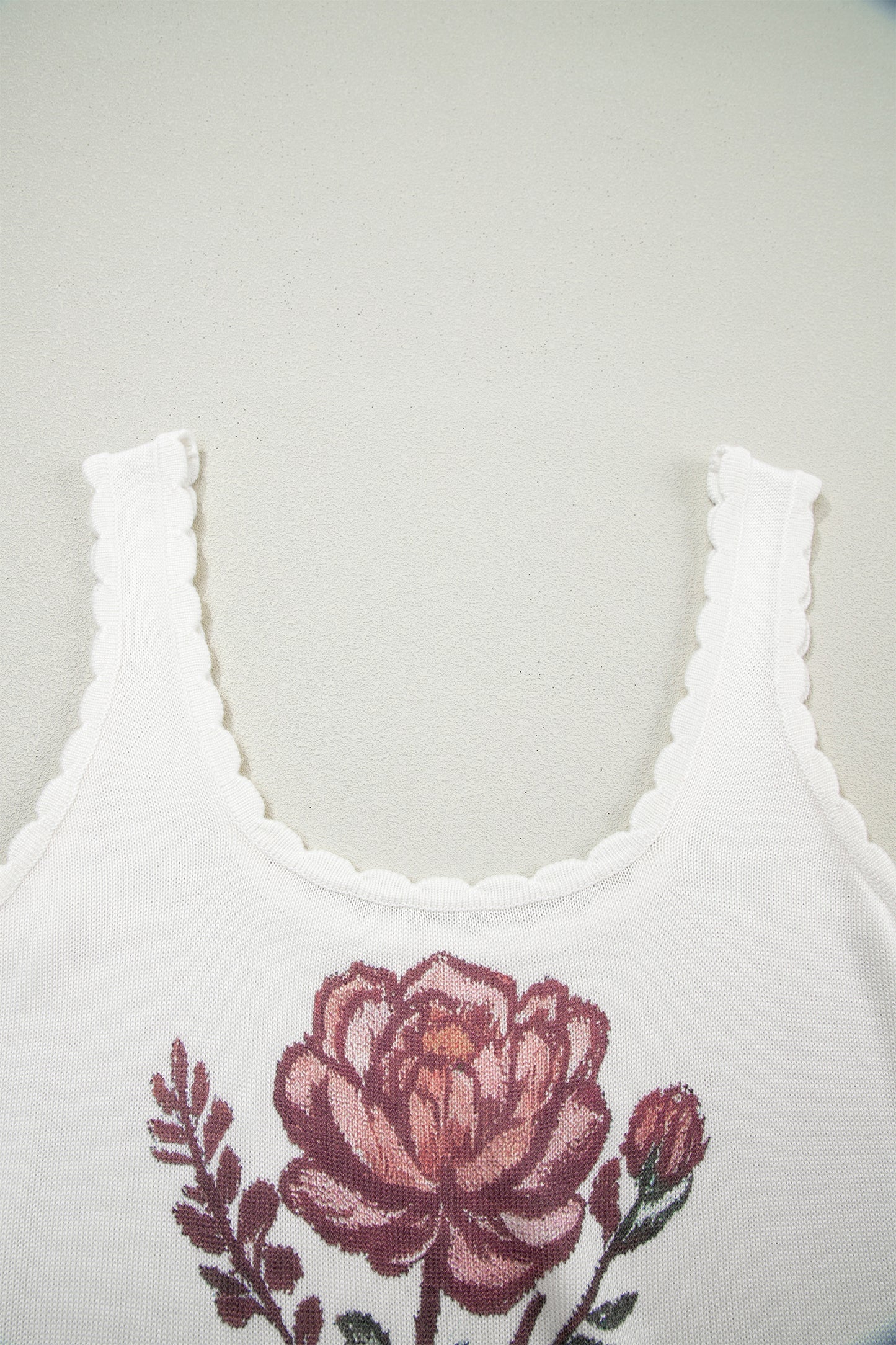 White Retro Floral Print Scalloped Square Neck Knit Sweater Vest-TOPS / DRESSES-[Adult]-[Female]-2022 Online Blue Zone Planet