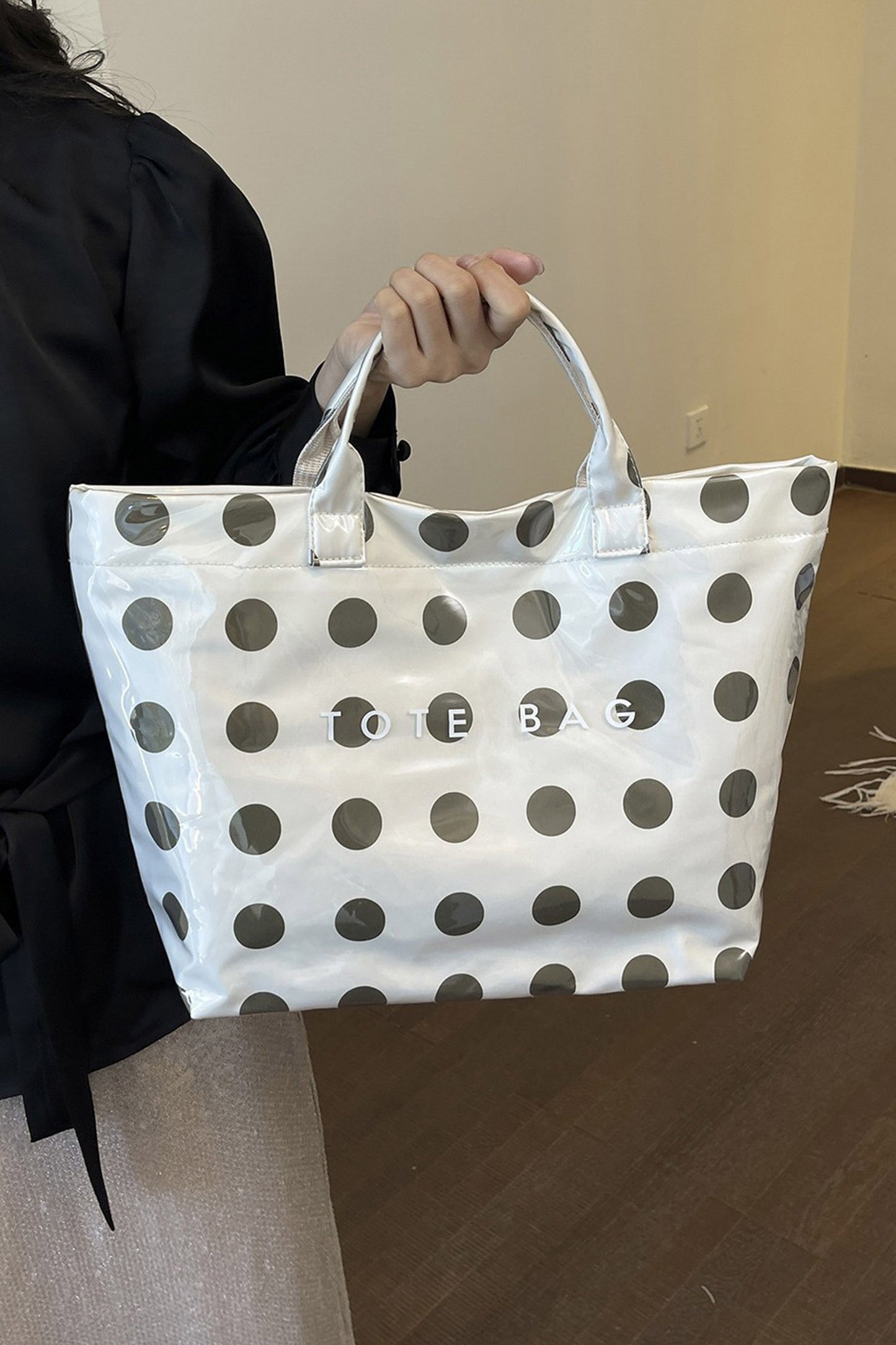 Dark Blue Polka Dot Durable Waterproof PVC Tote Bag