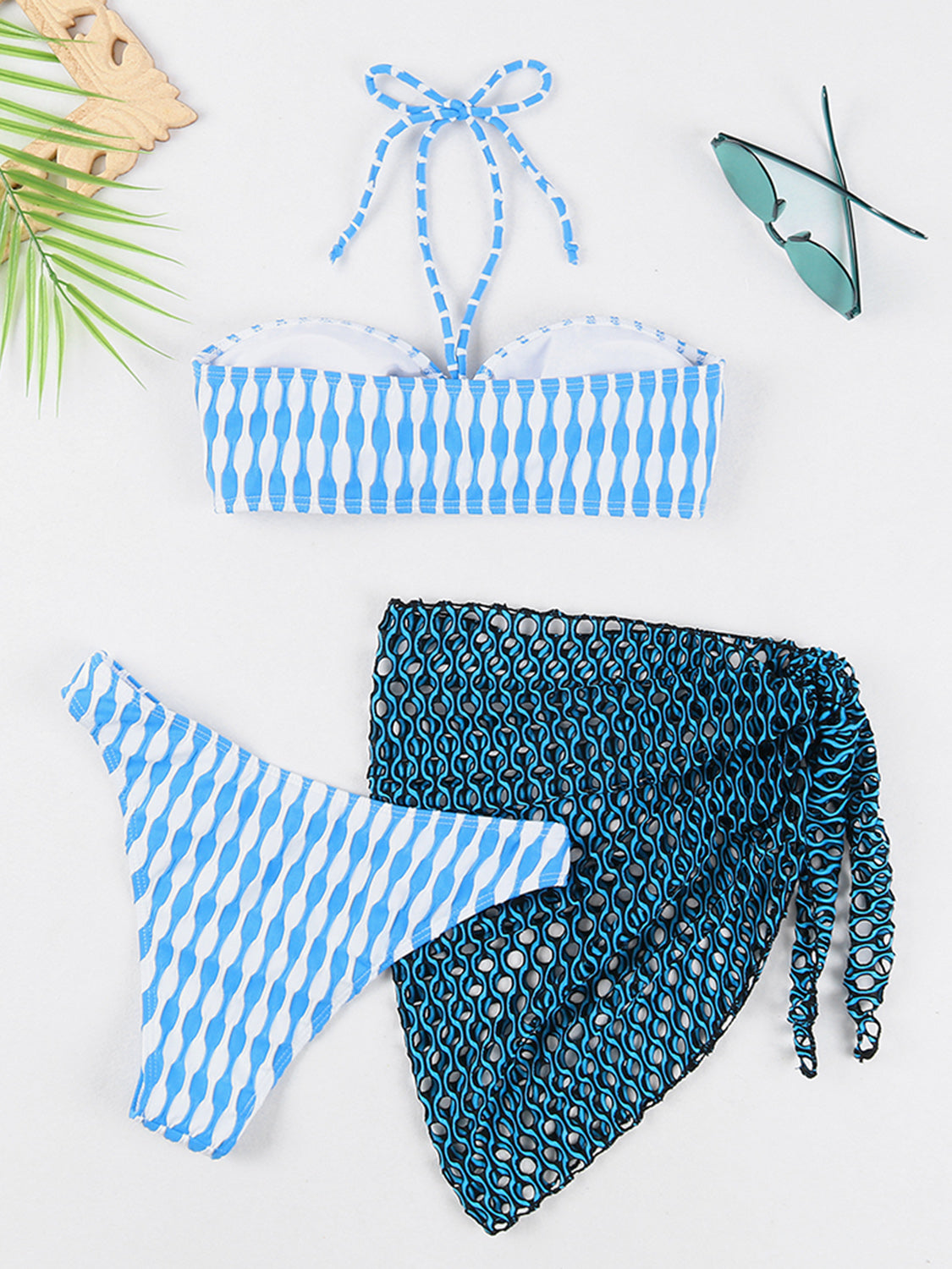 Blue Zone Planet |  Geometric Halter Neck Three-Piece Swim Set BLUE ZONE PLANET