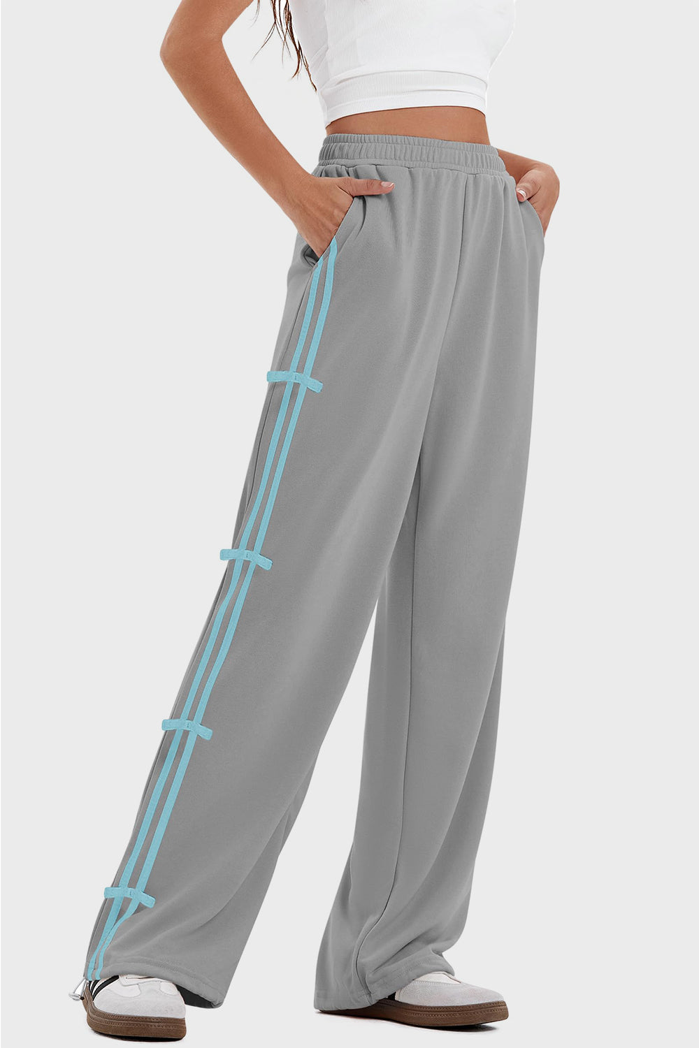 Elastic Waist Wide Leg Pants with Pockets-BOTTOMS SIZES SMALL MEDIUM LARGE-[Adult]-[Female]-Gray-S-2022 Online Blue Zone Planet