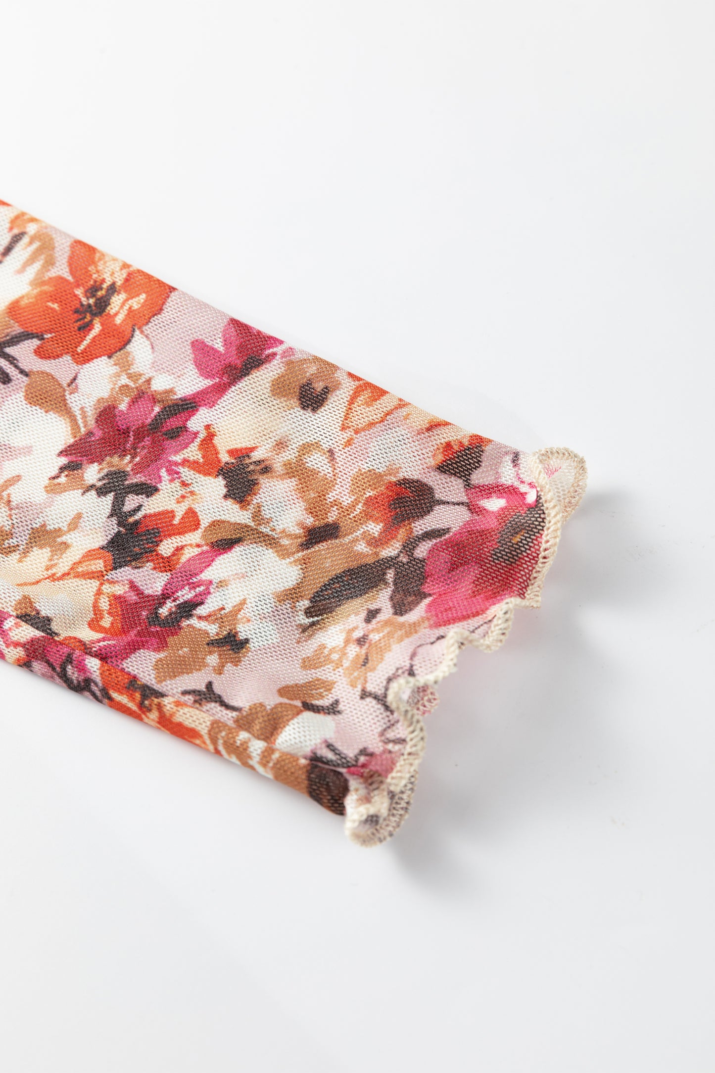 Red Lettuce Trim Floral Print Mesh Long Sleeve Top-Tops/Long Sleeve Tops-[Adult]-[Female]-2022 Online Blue Zone Planet