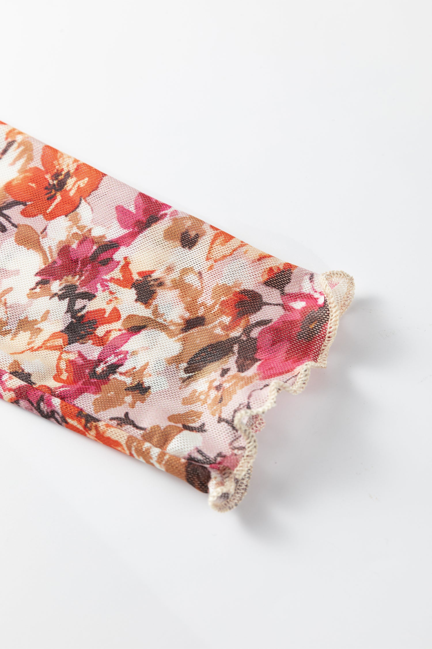 Red Lettuce Trim Floral Print Mesh Long Sleeve Top-Tops/Long Sleeve Tops-[Adult]-[Female]-2022 Online Blue Zone Planet