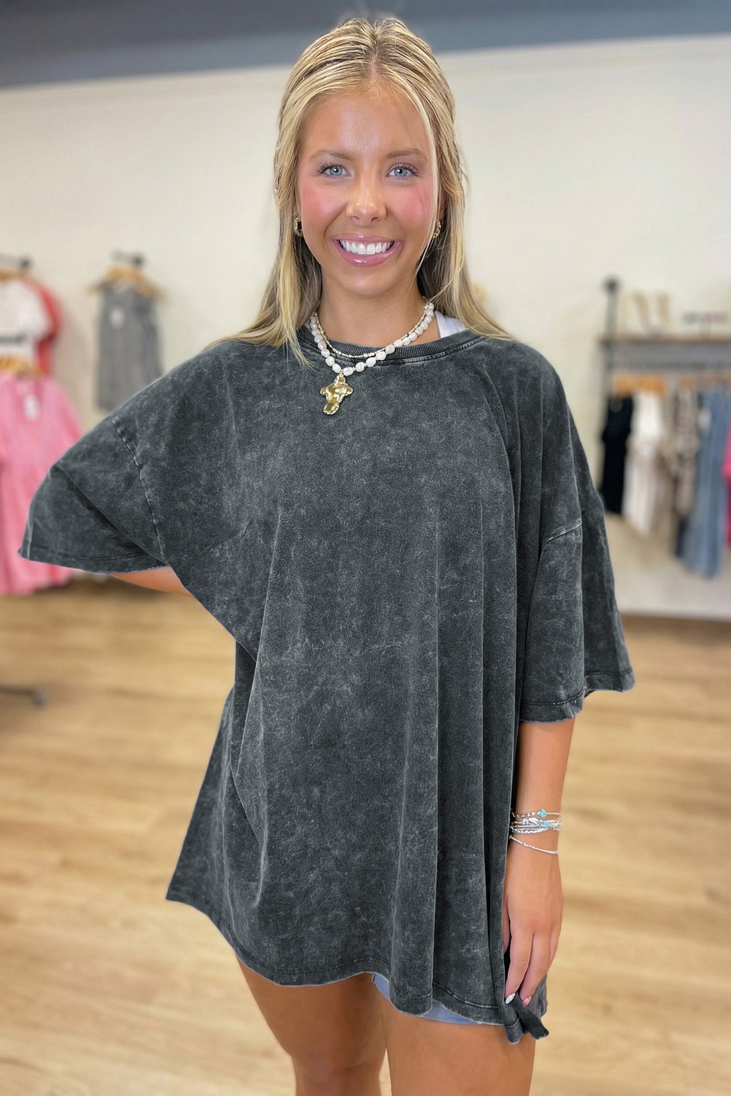 Mint Green Solid Color Cotton Mineral Washed Oversize Tee-Tops/Tops & Tees-[Adult]-[Female]-2022 Online Blue Zone Planet