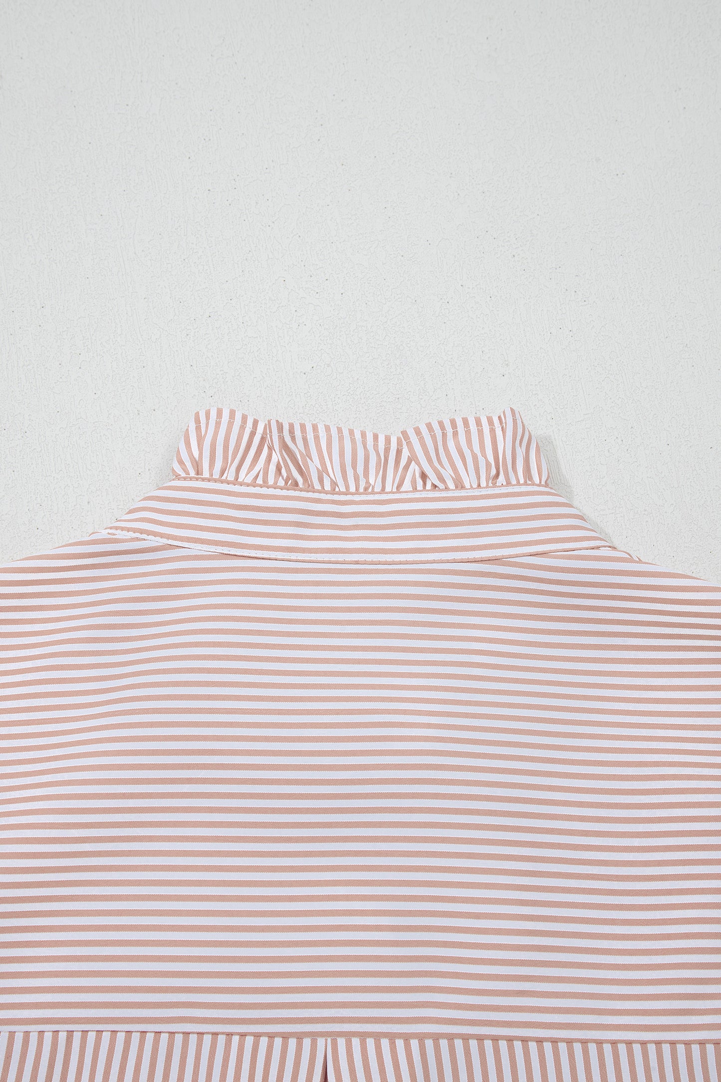 Khaki Stripe Color Block Patchwork Detail Frilled Collar Button Down Shirt-Tops/Blouses & Shirts-[Adult]-[Female]-2022 Online Blue Zone Planet