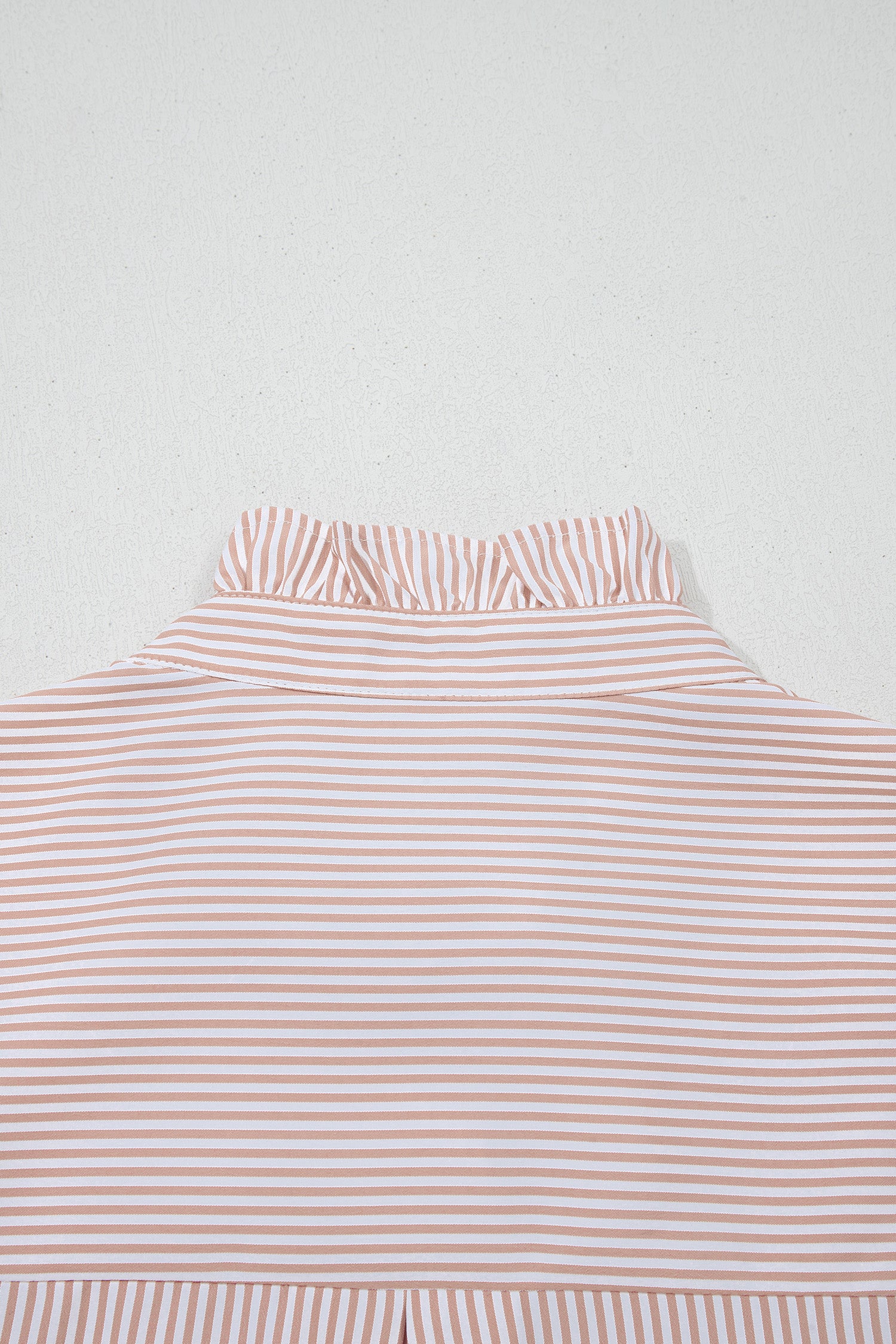 Khaki Stripe Color Block Patchwork Detail Frilled Collar Button Down Shirt-Tops/Blouses & Shirts-[Adult]-[Female]-2022 Online Blue Zone Planet