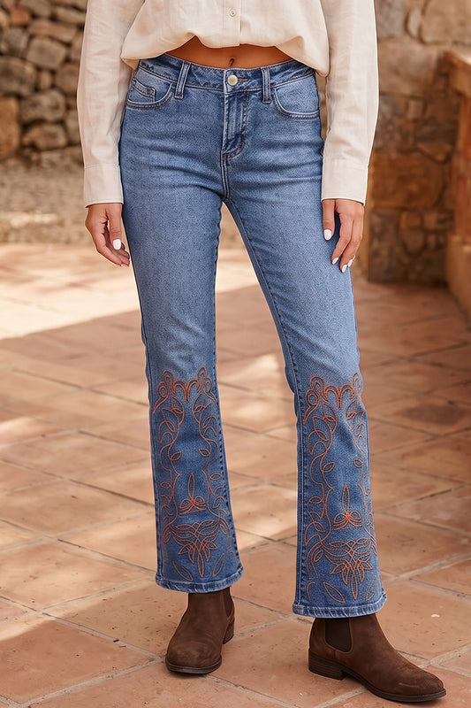 Ashleigh Blue Embroidered Flare Leg Jeans-Bottoms/Jeans-[Adult]-[Female]-Ashleigh Blue-4-2022 Online Blue Zone Planet