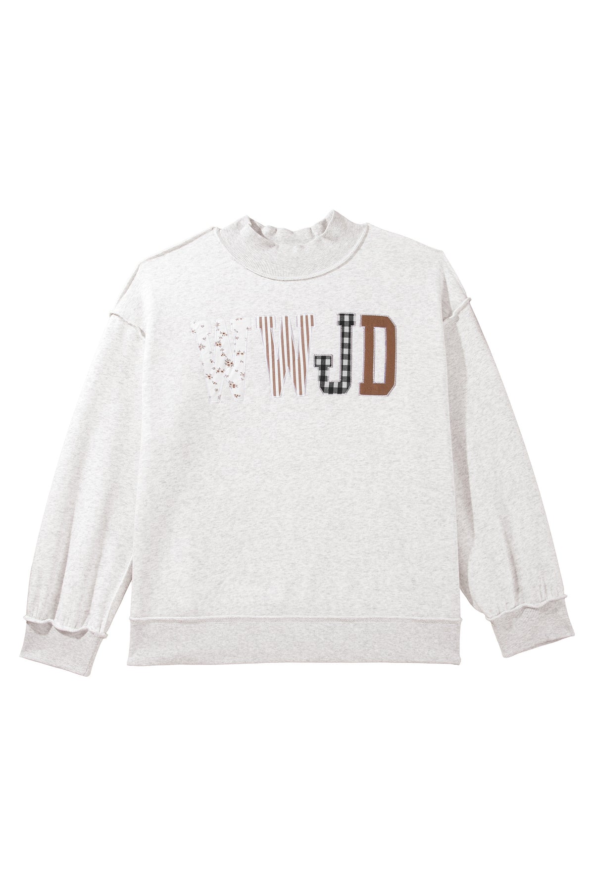 Gray WWJD Mix Pattern Letter Graphic Exposed Seam Loose Plus Size Sweatshirt-Plus Size/Plus Size Sweatshirts & Hoodies-[Adult]-[Female]-2022 Online Blue Zone Planet