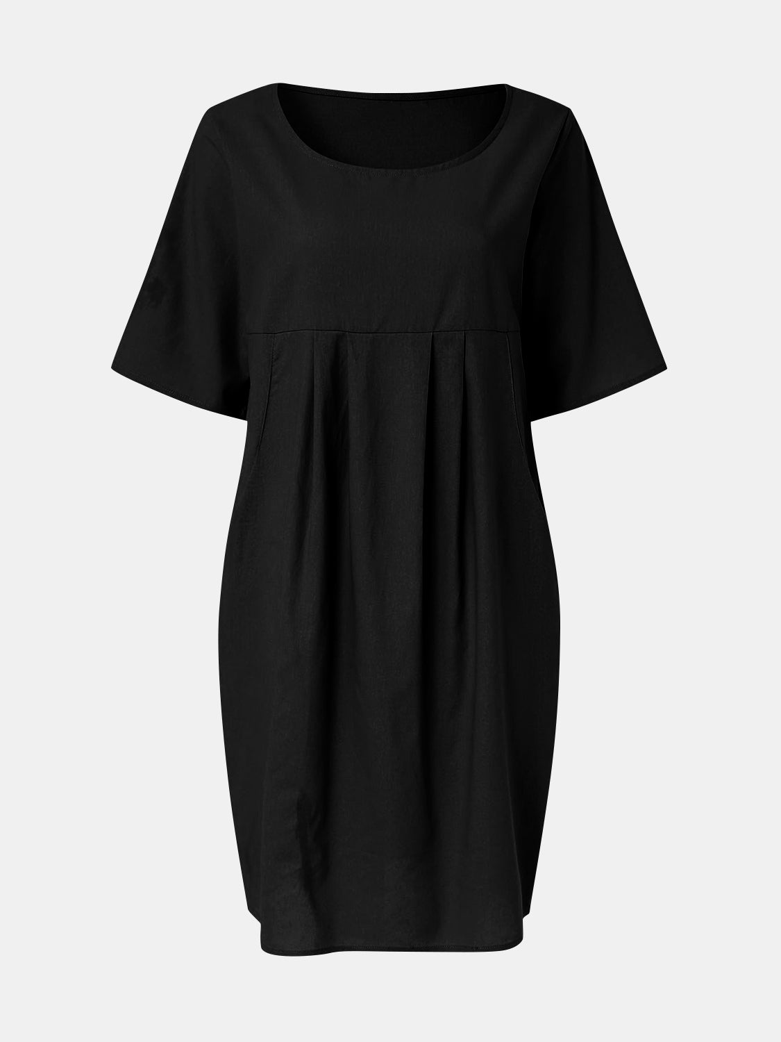 Full Size Round Neck Half Sleeve Dress with Pockets-TOPS / DRESSES-[Adult]-[Female]-Black-S-2022 Online Blue Zone Planet