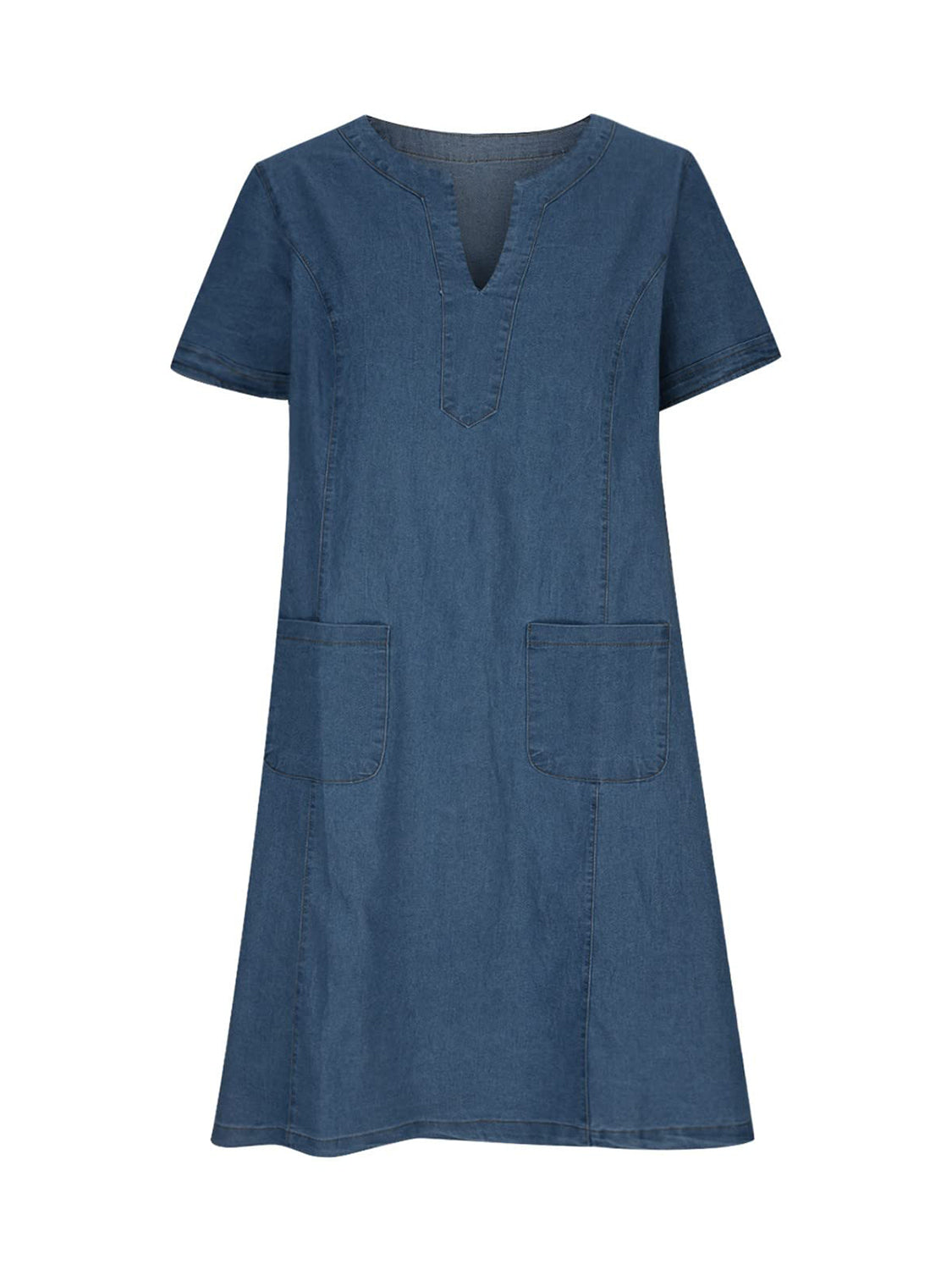 Full Size Notched Short Sleeve Denim Dress-TOPS / DRESSES-[Adult]-[Female]-2022 Online Blue Zone Planet