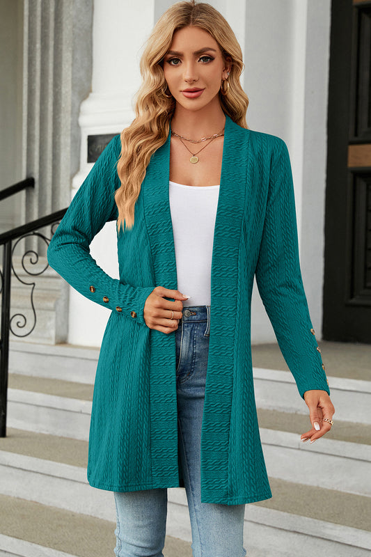 Blue Zone Planet | Open Front Long Sleeve Cardigan-TOPS / DRESSES-[Adult]-[Female]-Turquoise-S-2022 Online Blue Zone Planet