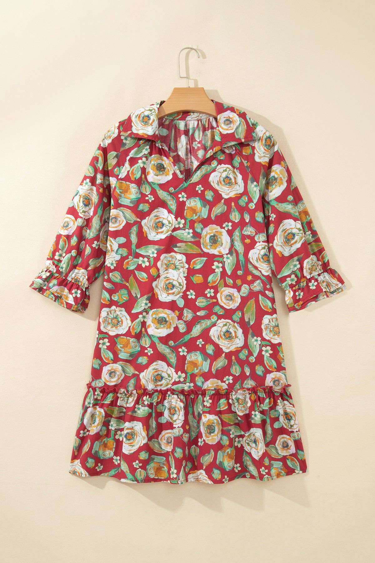Red Floral Print Half Sleeve Short Shift Dress-TOPS / DRESSES-[Adult]-[Female]-2022 Online Blue Zone Planet