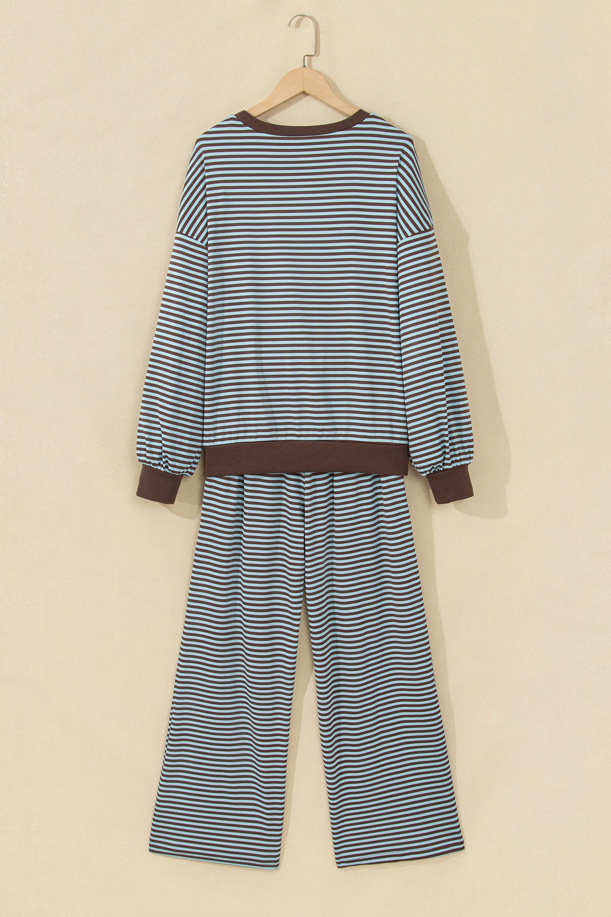 Brown Stripe Drop Shoulder Loose Top and Pants Two Piece Set-Two Piece Sets/Pant Sets-[Adult]-[Female]-2022 Online Blue Zone Planet