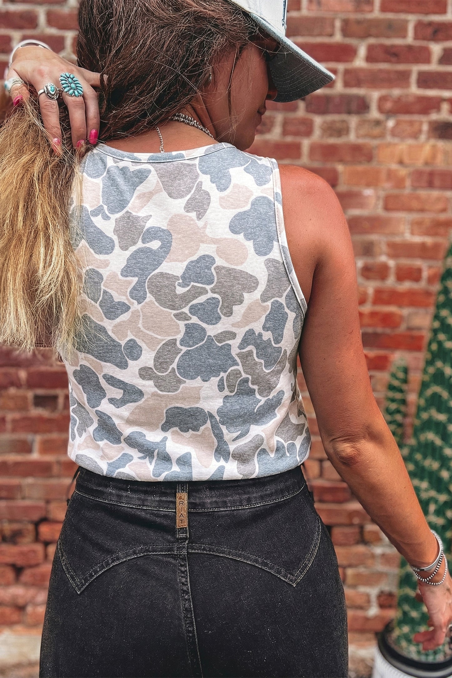 Multicolour Retro Camouflage Print Oversize Tank Top-Tops/Tank Tops-[Adult]-[Female]-2022 Online Blue Zone Planet