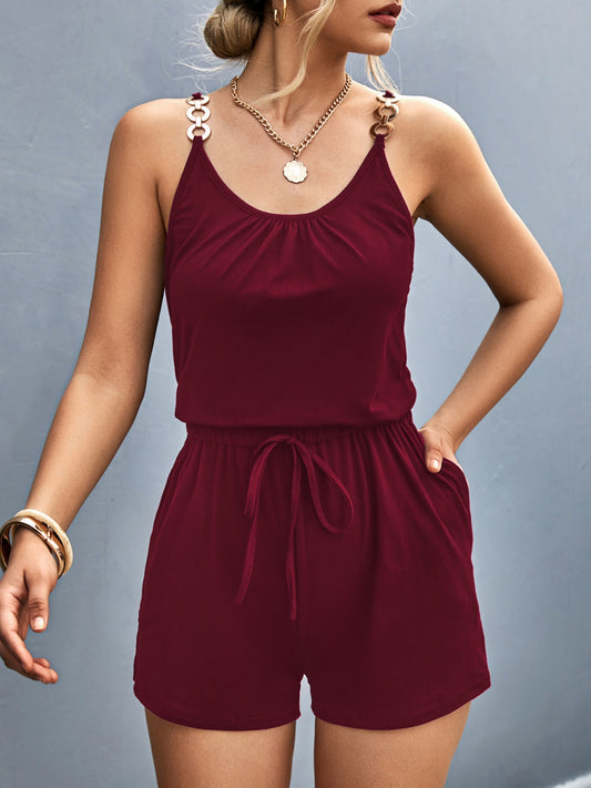 Scoop Neck Romper with Pockets-TOPS / DRESSES-[Adult]-[Female]-Burgundy-S-2022 Online Blue Zone Planet