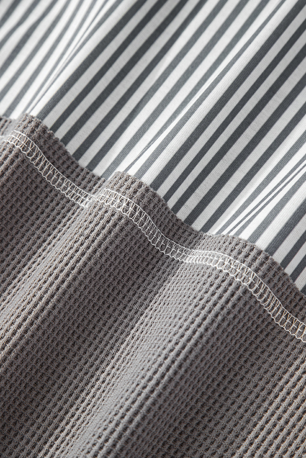 Gray Waffle Printed Patchwork Drawstring Hooded Long Sleeve Top-Tops / Dresses-[Adult]-[Female]-2022 Online Blue Zone Planet