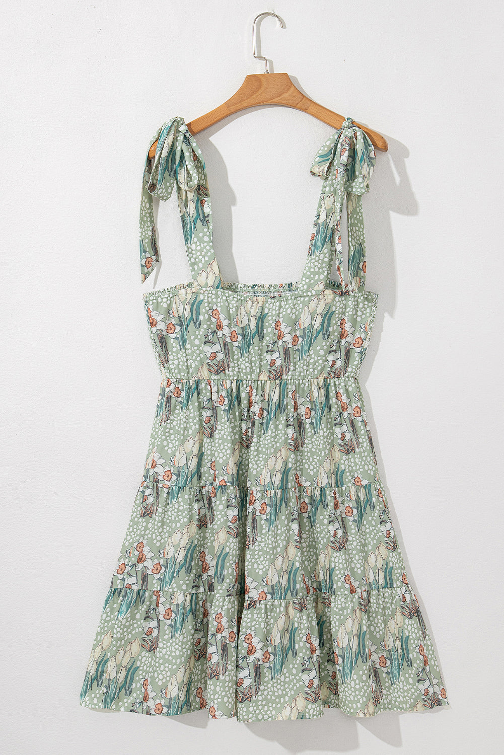 Gray Floral Knotted Strap Smocked Tiered Ruffle Mini Dress-TOPS / DRESSES-[Adult]-[Female]-2022 Online Blue Zone Planet