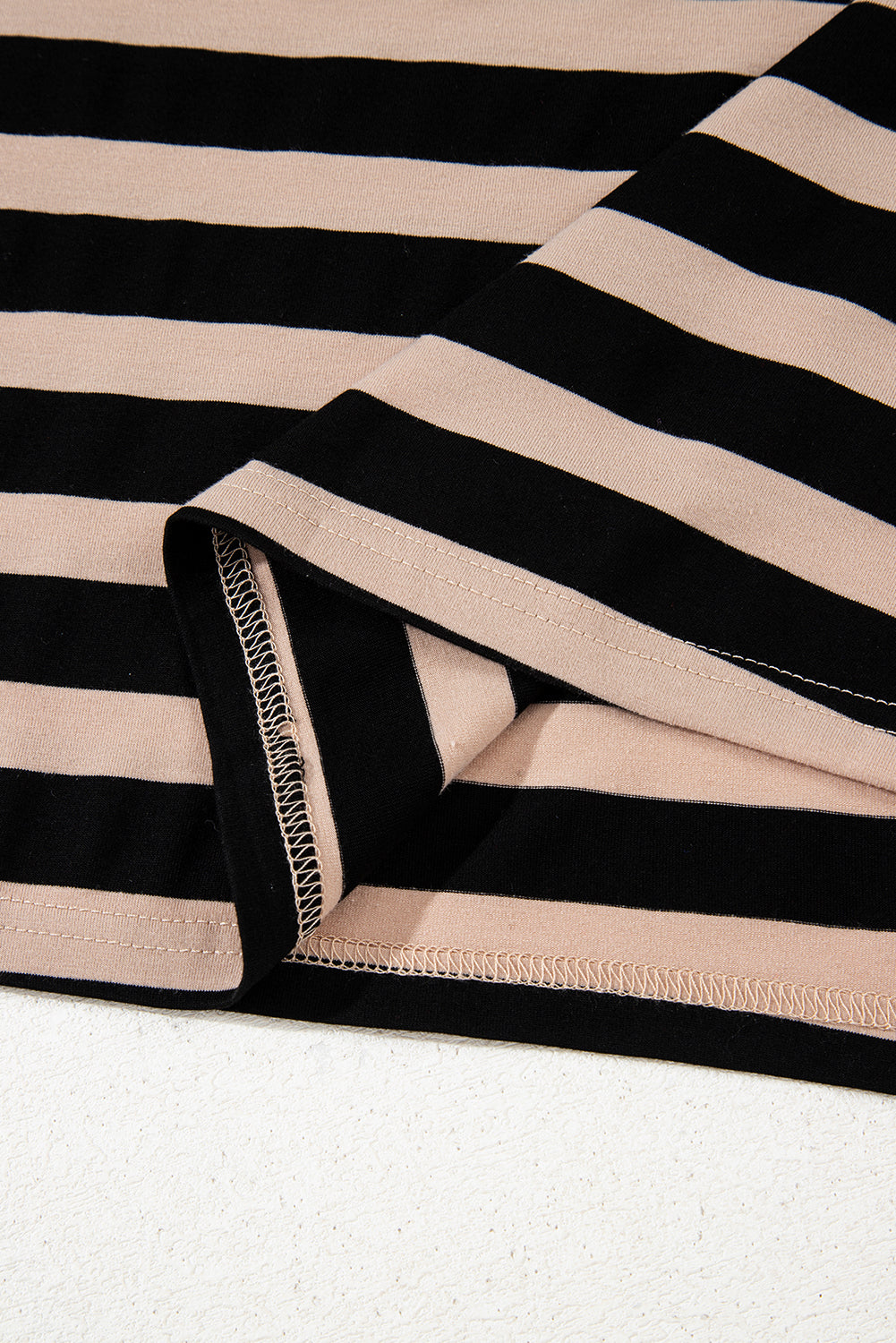Black Stripe Casual Round Neck T-Shirt Maxi Dress With Pockets-Dresses/T Shirt Dresses-[Adult]-[Female]-2022 Online Blue Zone Planet