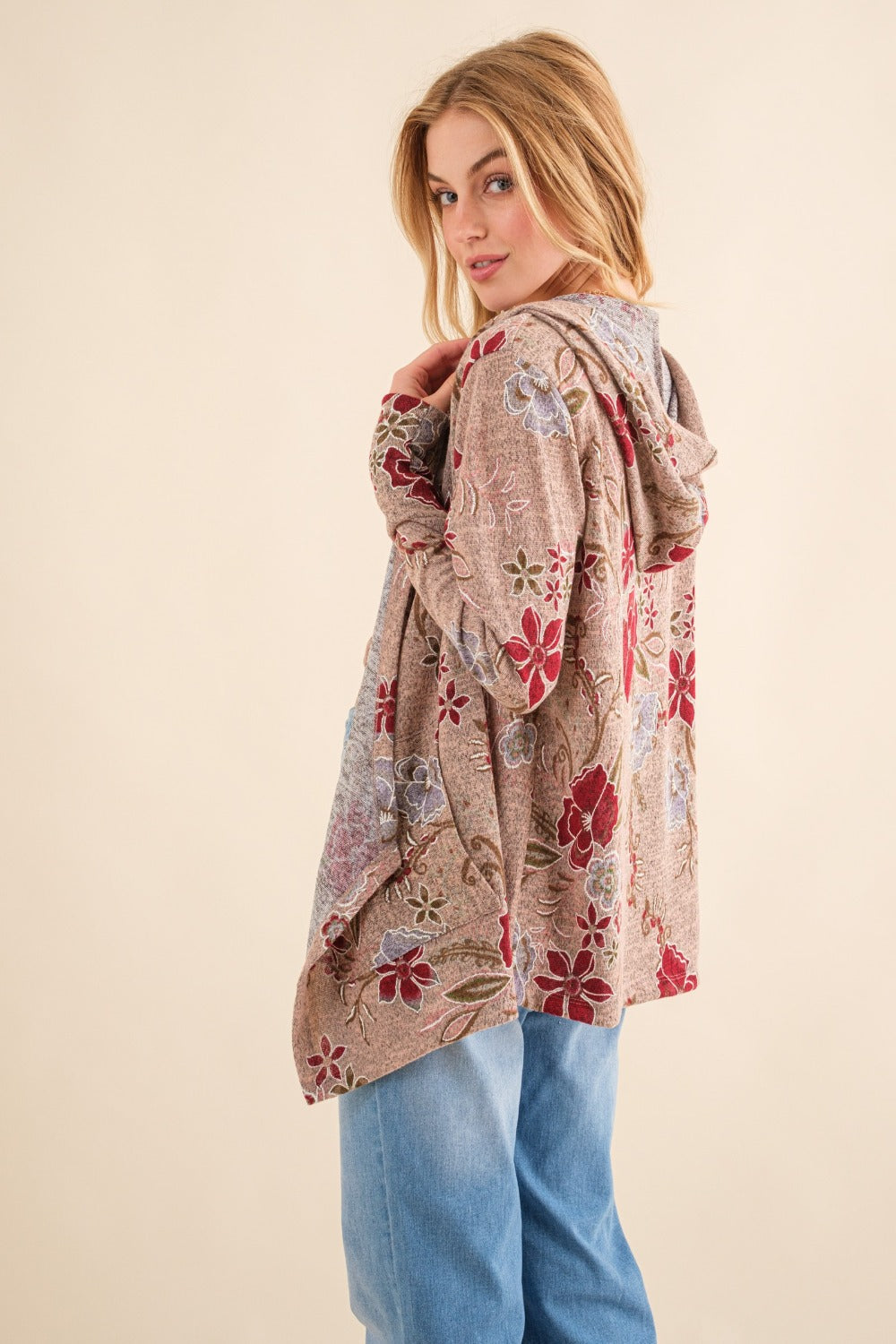 And The Why Floral Thermal Hooded Open Front Cardigan-TOPS / DRESSES-[Adult]-[Female]-2022 Online Blue Zone Planet