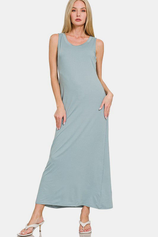 Zenana Scoop Neck Wide Strap Tank Dress-TOPS / DRESSES-[Adult]-[Female]-Air Force Blue-S-2022 Online Blue Zone Planet