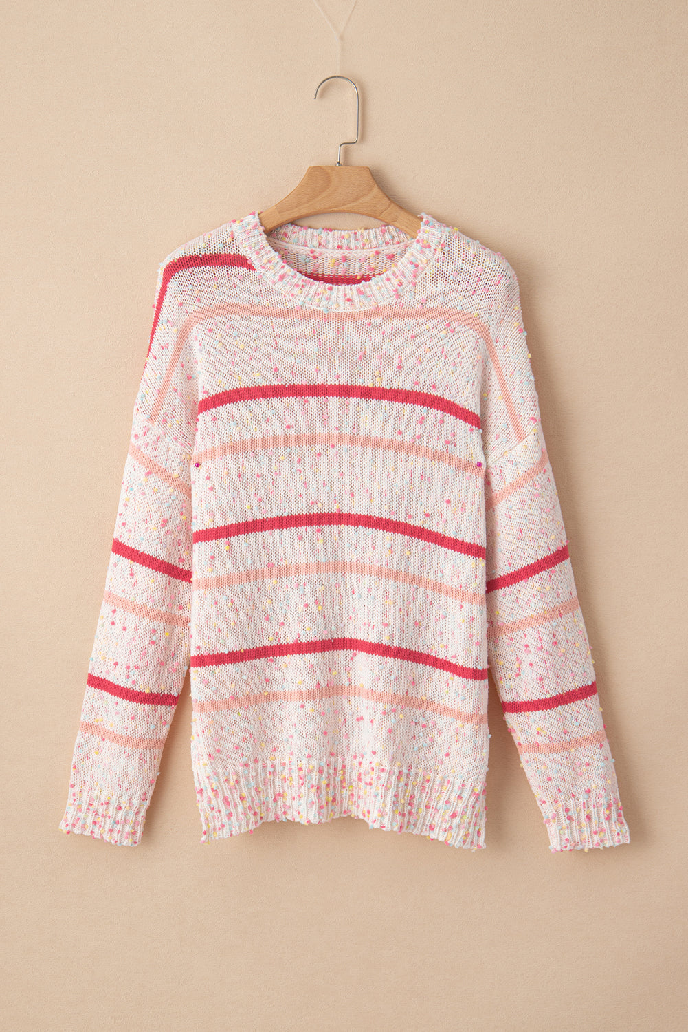 Pink Striped Confetti Drop Sleeve Knit Sweater-Sweaters-[Adult]-[Female]-2022 Online Blue Zone Planet