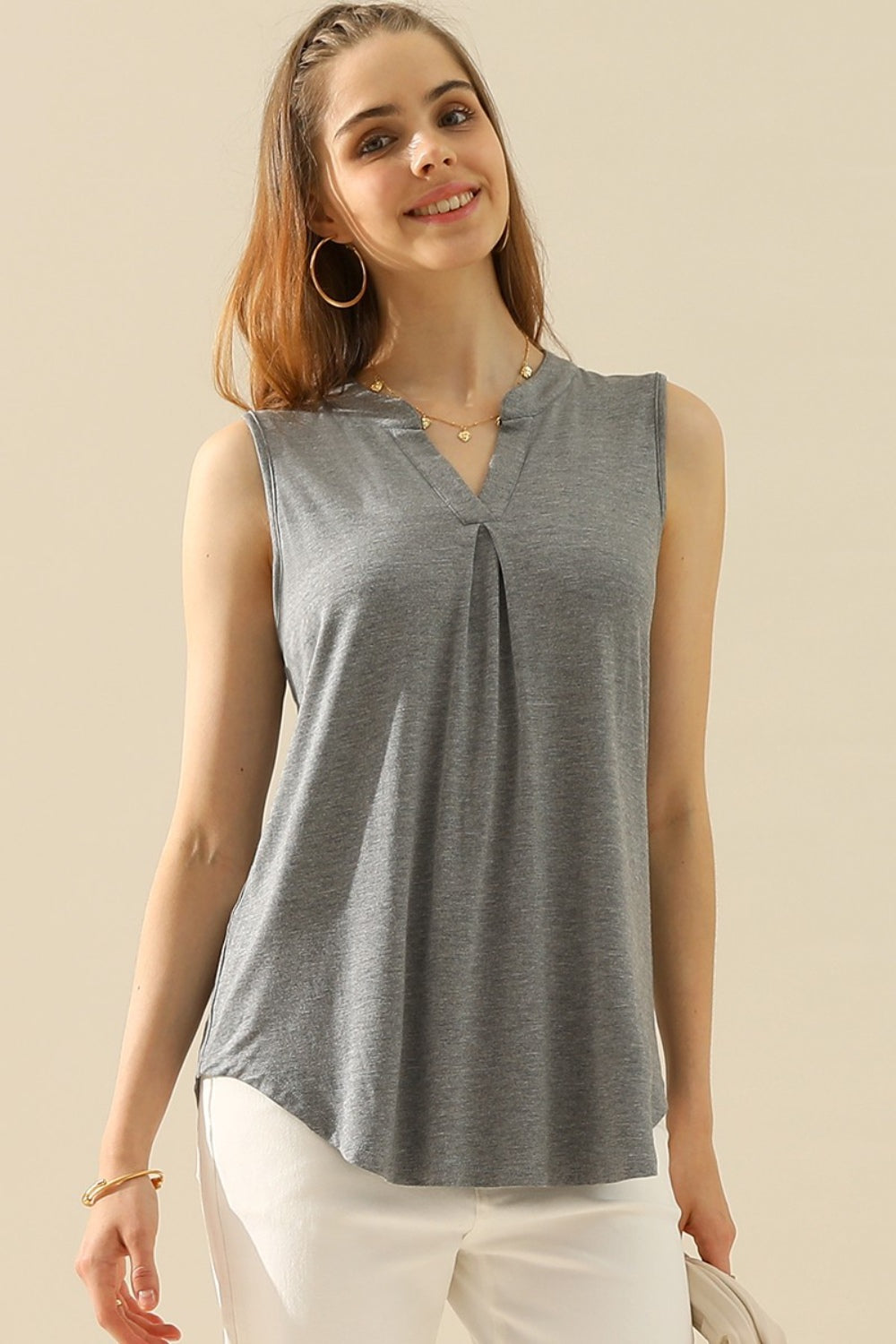 Blue Zone Planet | Ninexis Full Size Notched Sleeveless Top-TOPS / DRESSES-[Adult]-[Female]-2022 Online Blue Zone Planet