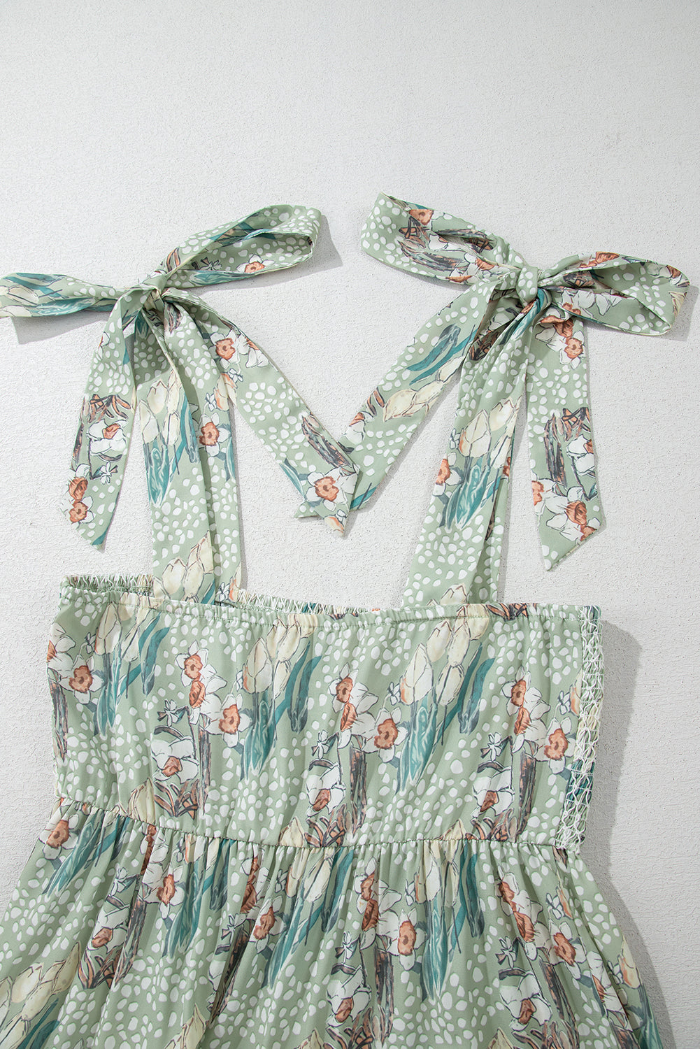 Gray Floral Knotted Strap Smocked Tiered Ruffle Mini Dress-TOPS / DRESSES-[Adult]-[Female]-2022 Online Blue Zone Planet