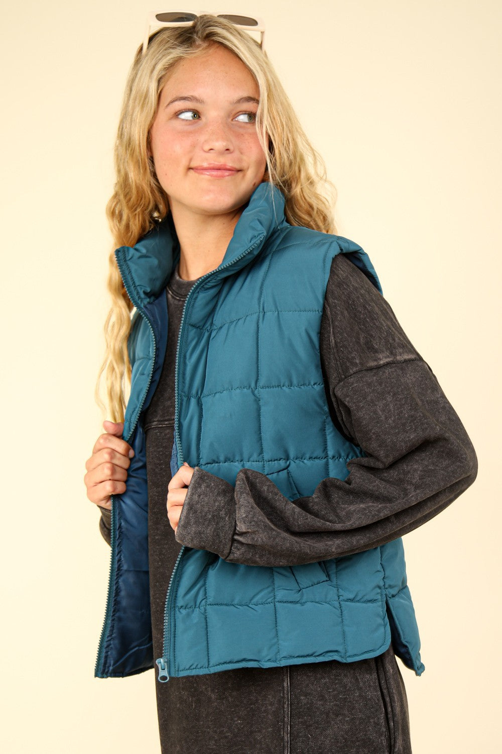 VERY J Zip Up Puffer Padded Warm Vest-TOPS / DRESSES-[Adult]-[Female]-2022 Online Blue Zone Planet