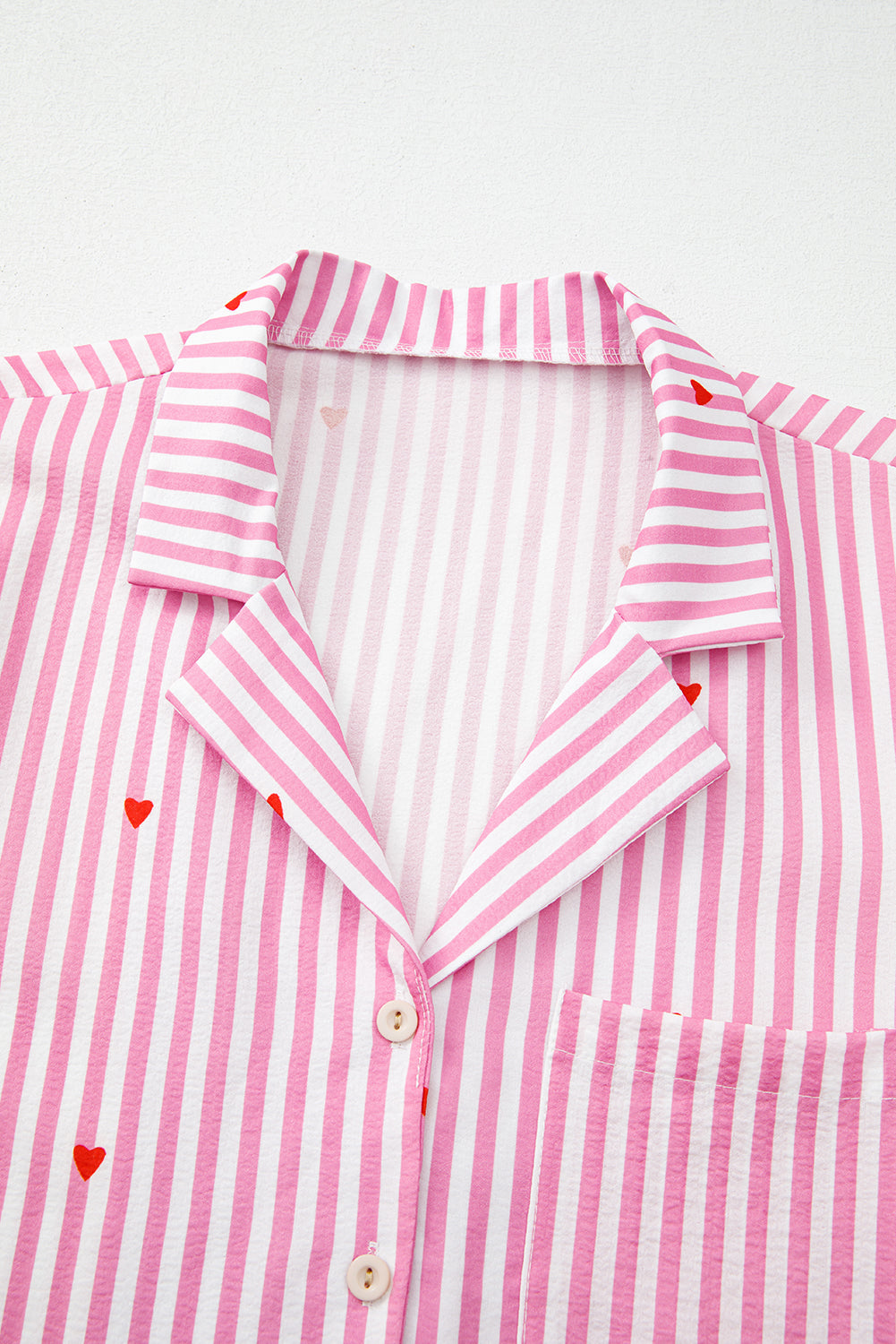 Pink Striped Heart Print Shirt and Shorts Pajama Set-Loungewear Set-[Adult]-[Female]-2022 Online Blue Zone Planet