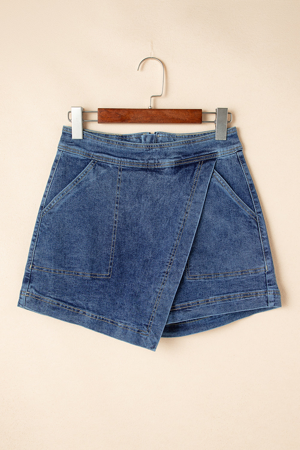 Ashleigh Blue Faux Wrapped Mini Denim Skort-Bottoms/Denim Shorts-[Adult]-[Female]-2022 Online Blue Zone Planet