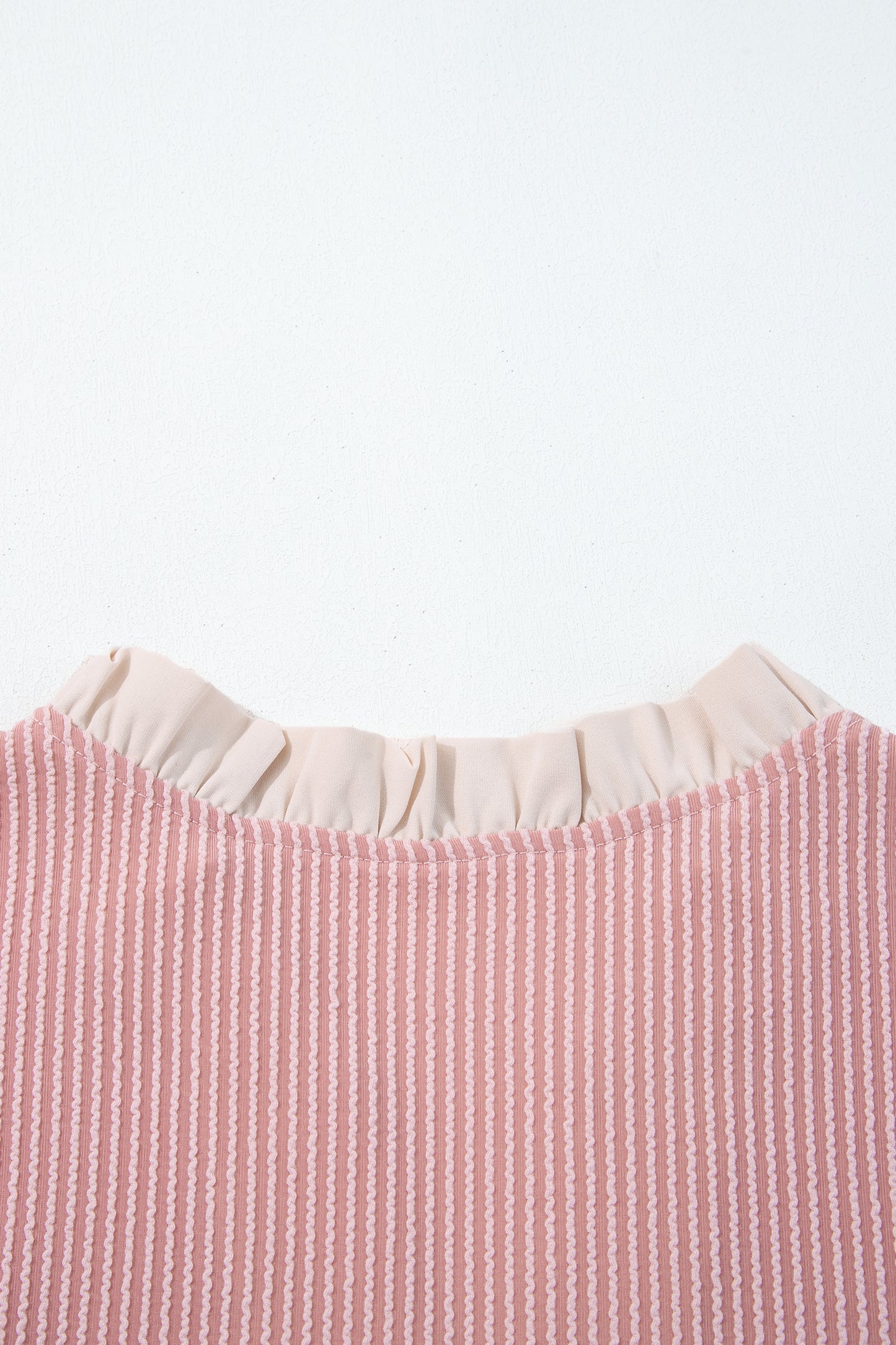 Fushia Plus Size Contrast Frilled Neckline Ruffled Short Sleeve Ribbed Textured Blouse-Plus Size/Plus Size Tops/Plus Size Blouses & Shirts-[Adult]-[Female]-2022 Online Blue Zone Planet