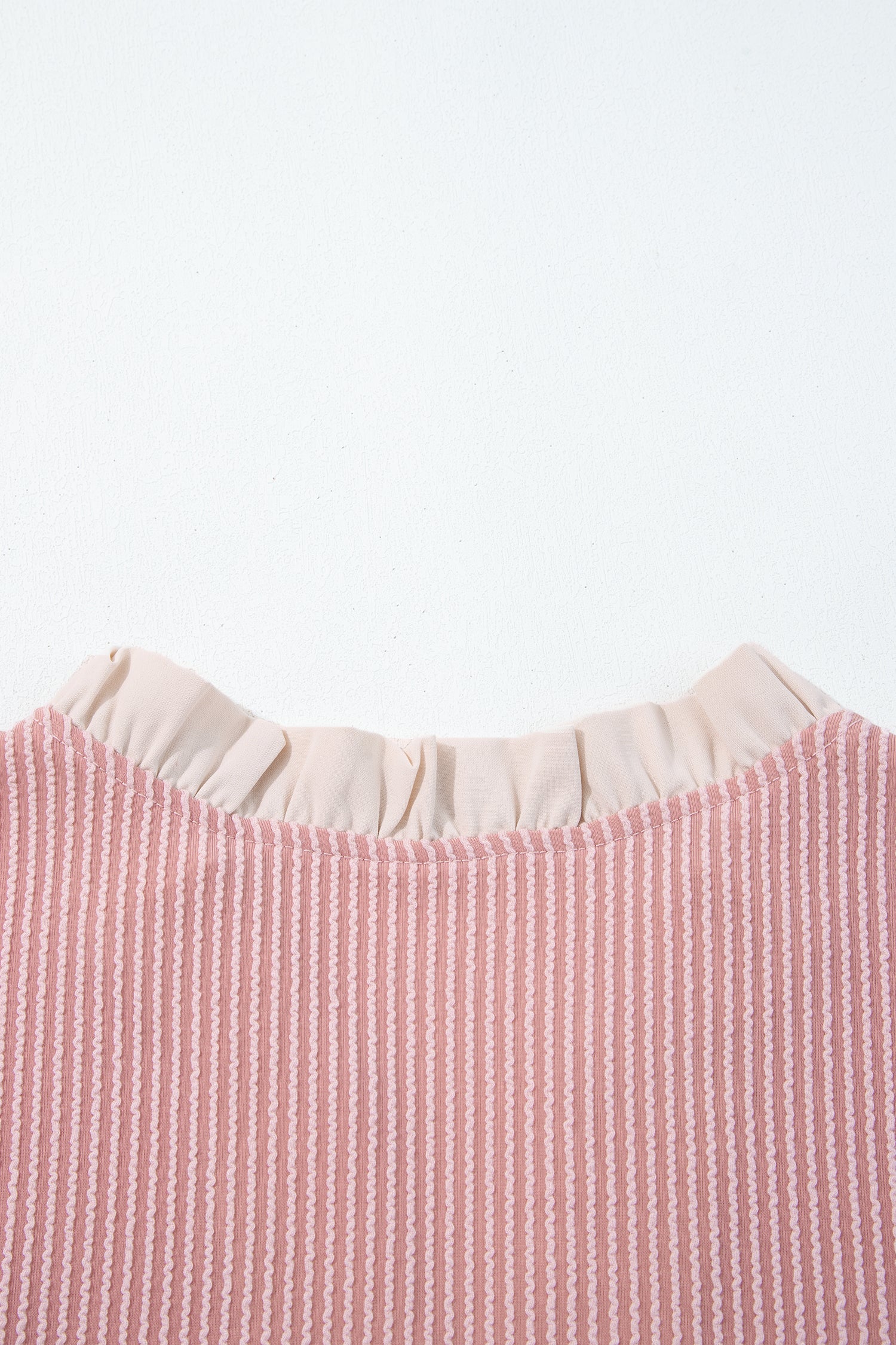 Fushia Plus Size Contrast Frilled Neckline Ruffled Short Sleeve Ribbed Textured Blouse-Plus Size/Plus Size Tops/Plus Size Blouses & Shirts-[Adult]-[Female]-2022 Online Blue Zone Planet