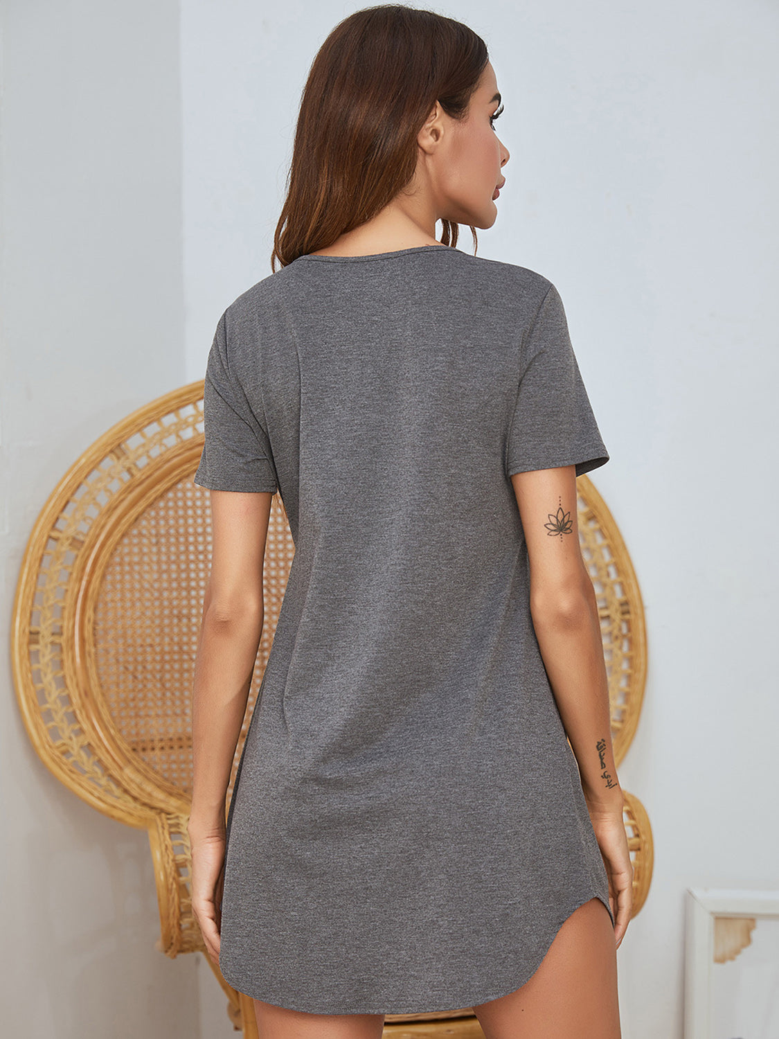 V-Neck Short Sleeve Lounge Dress-TOPS / DRESSES-[Adult]-[Female]-2022 Online Blue Zone Planet