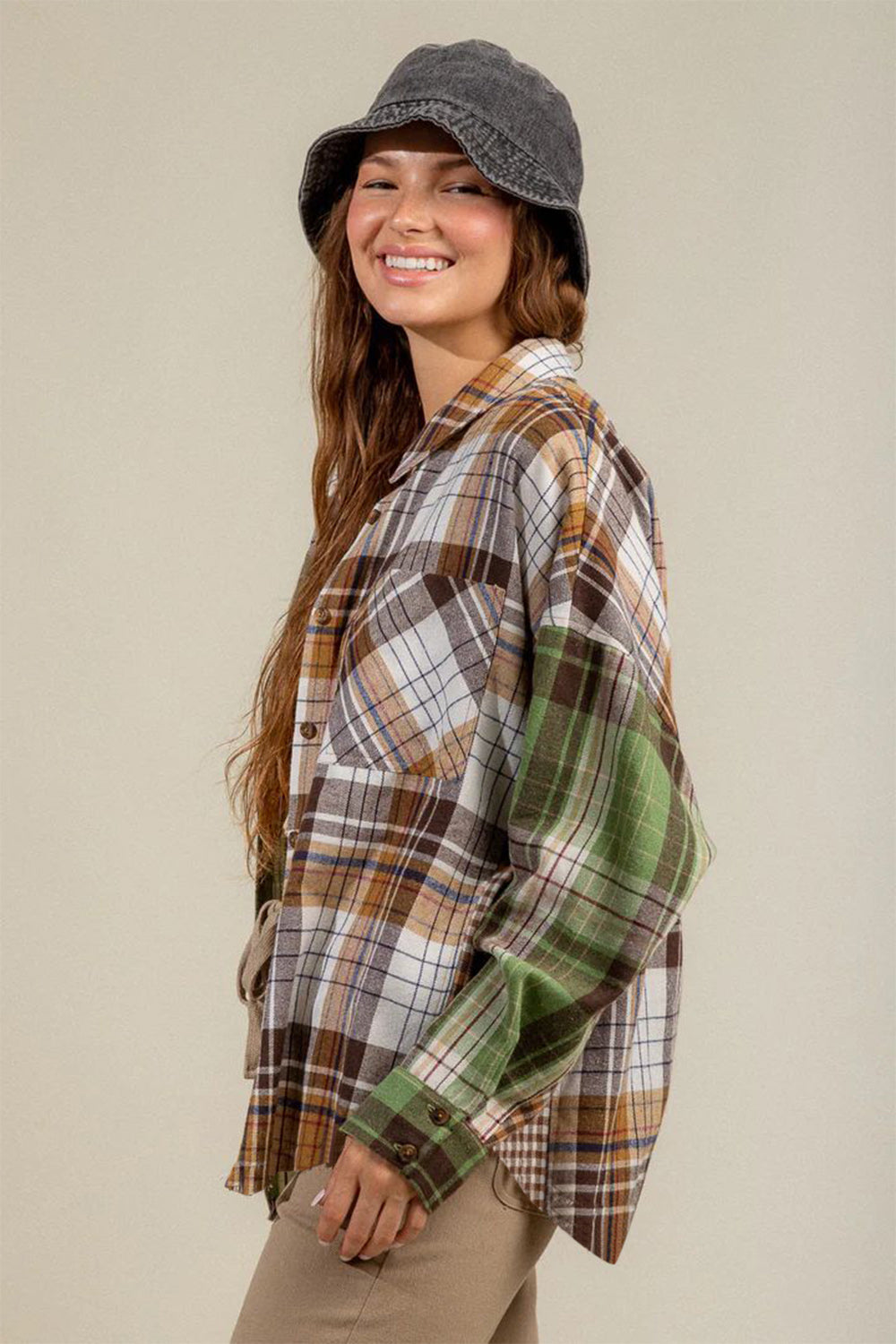 Plaid Collared Neck Long Sleeve Shirt-TOPS / DRESSES-[Adult]-[Female]-2022 Online Blue Zone Planet