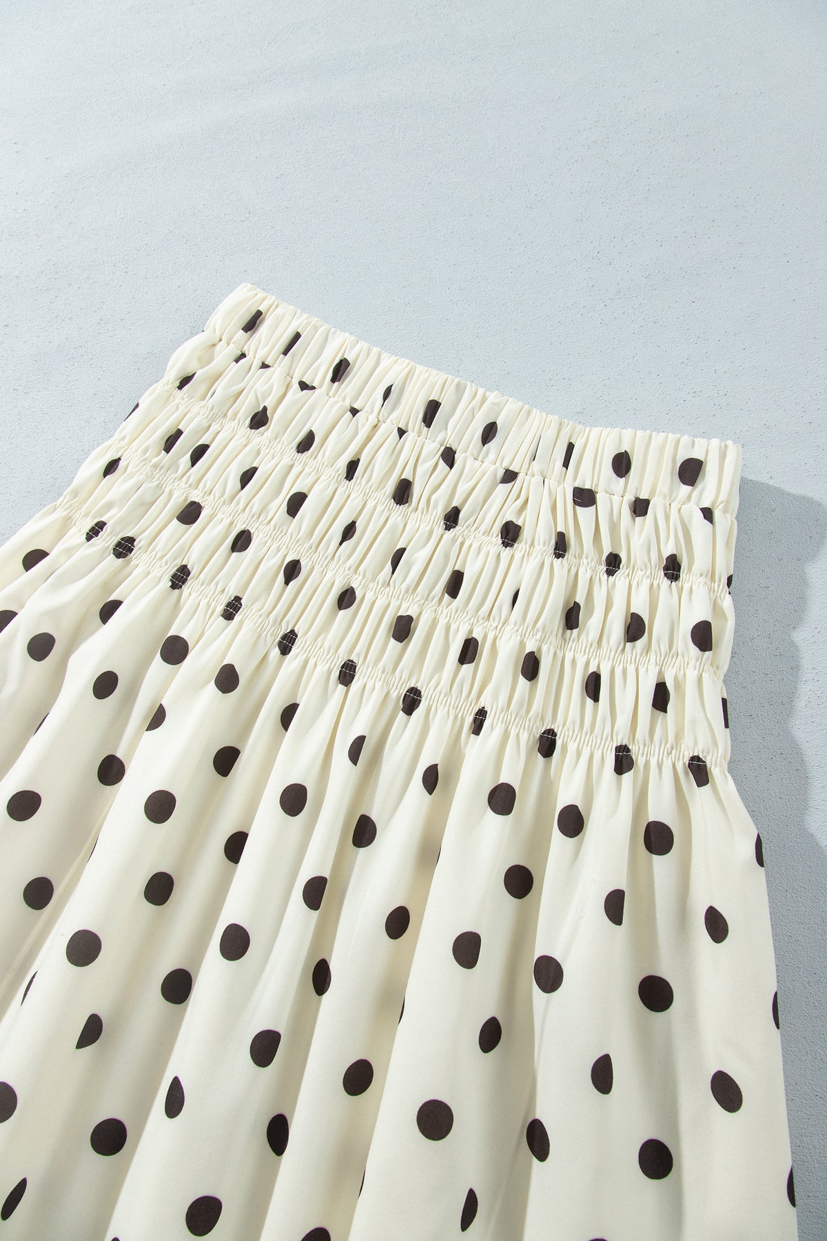 Beige Stripe Polka Dot Print Smocked High Waist Long Skirt-Bottoms/Skirts & Petticoat-[Adult]-[Female]-2022 Online Blue Zone Planet